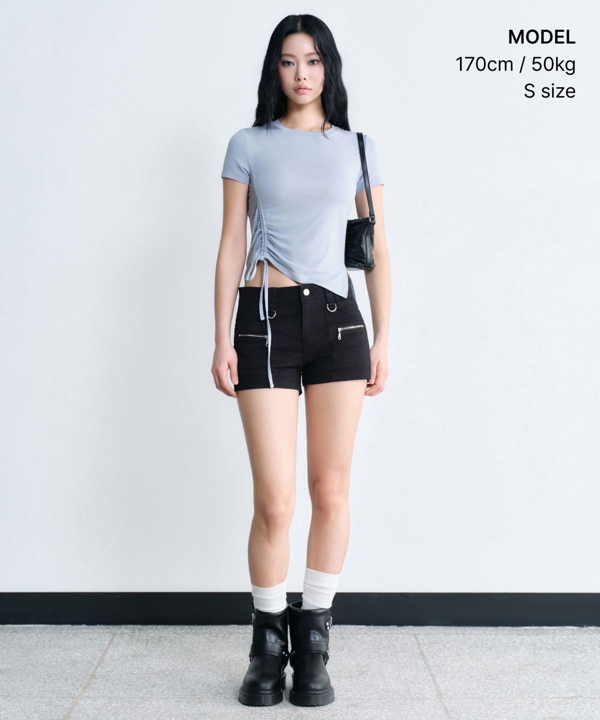 무신사 스탠다드 우먼(MUSINSA STANDARD WOMAN) 우먼즈 텐셀 사이드 루치드 티셔츠 [클라우디 블루]