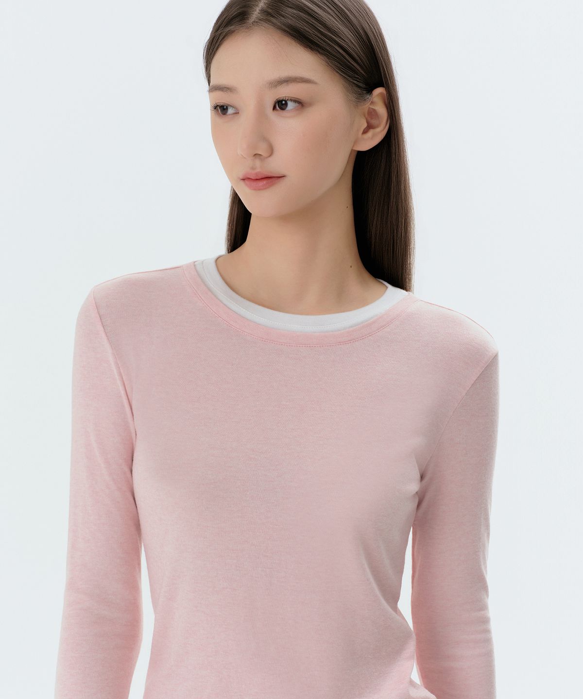 무신사 스탠다드 우먼(MUSINSA STANDARD WOMAN) 우먼즈 울 텐셀 레이어드 슬림 긴소매 티셔츠 [로즈 워터]
