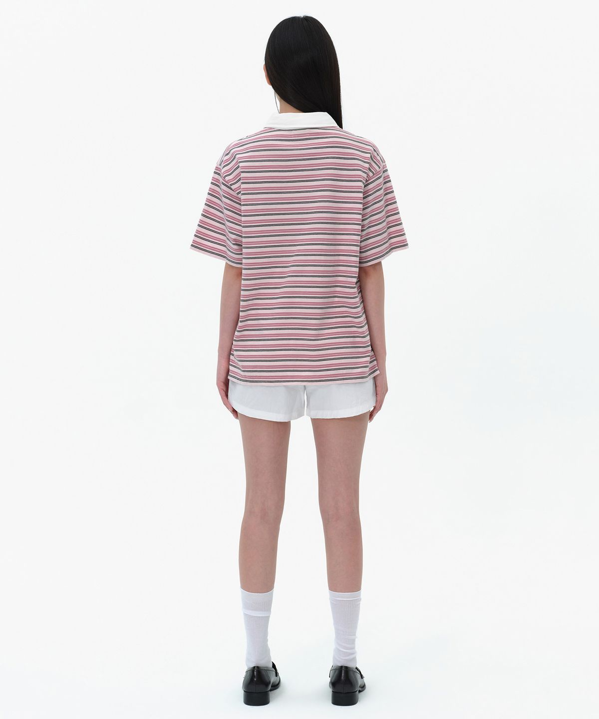 무신사 스탠다드 우먼(MUSINSA STANDARD WOMAN) 우먼즈 멀티 스트라이프 반소매 럭비 셔츠 [핑크]