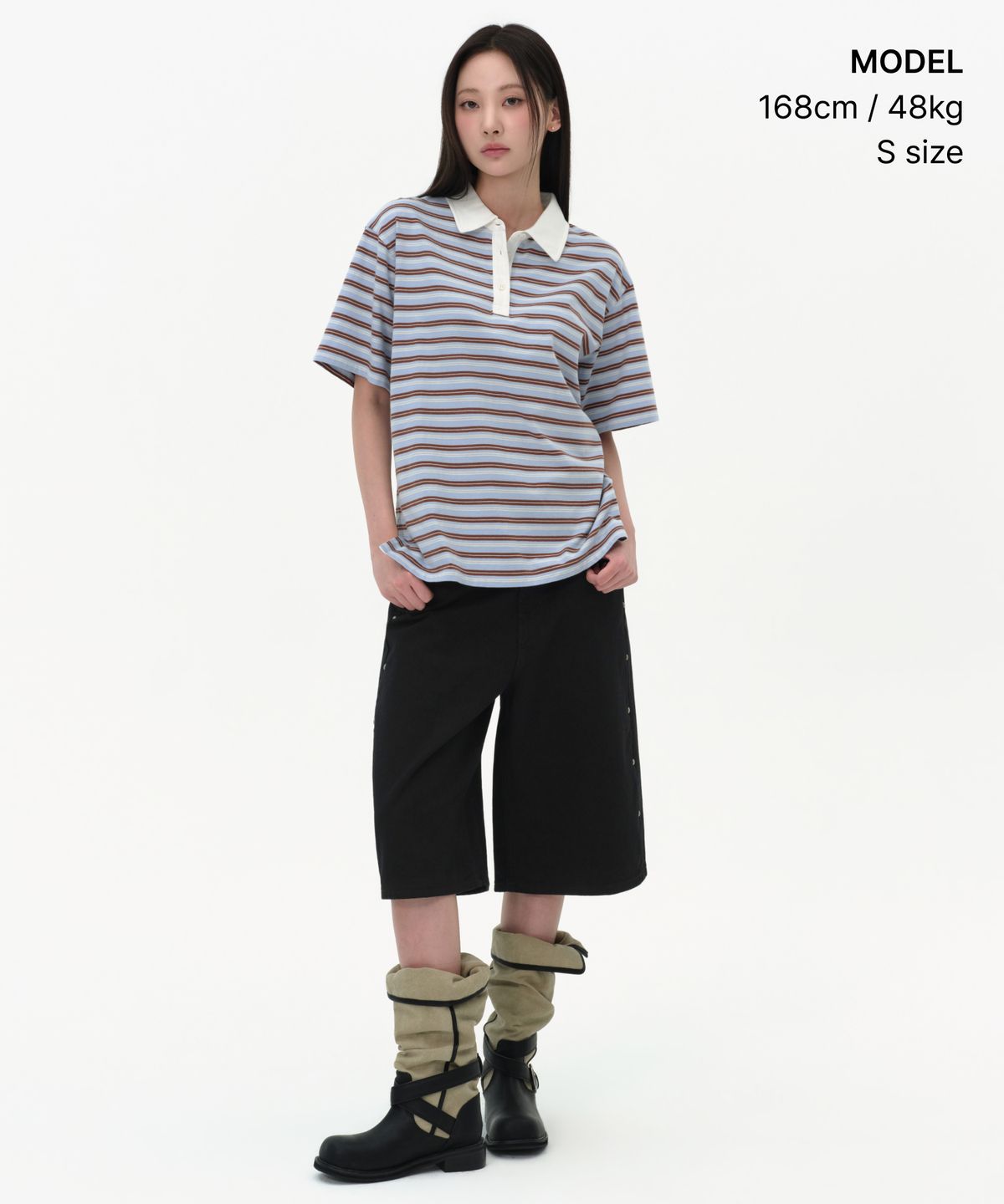 무신사 스탠다드 우먼(MUSINSA STANDARD WOMAN) 우먼즈 멀티 스트라이프 반소매 럭비 셔츠 [스카이 블루]