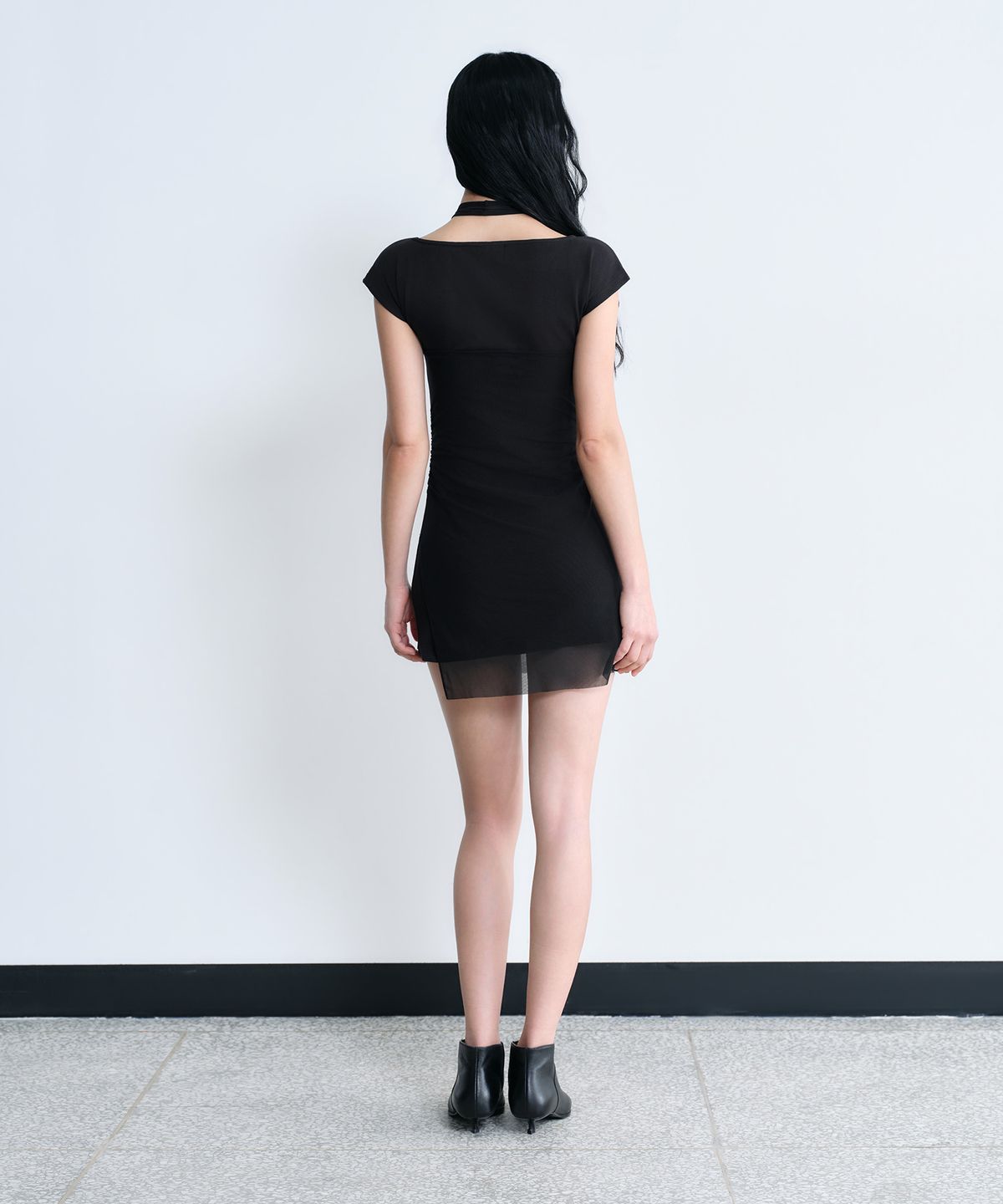 무신사 스탠다드 우먼(MUSINSA STANDARD WOMAN) 우먼즈 메시 레이어드 저지 드레스 [블랙]