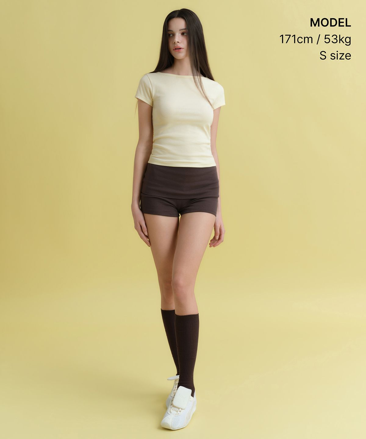 무신사 스탠다드 우먼(MUSINSA STANDARD WOMAN) 우먼즈 슬림 보트 넥 캡 슬리브 티셔츠 [레몬 크림]