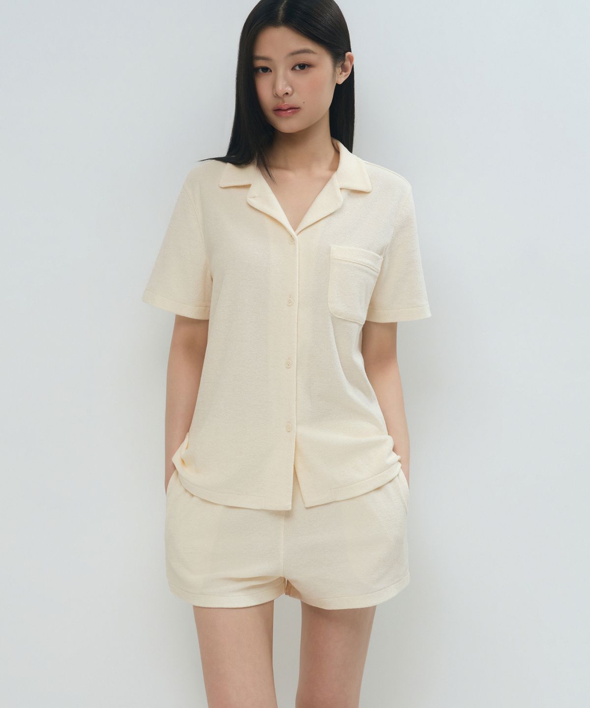 무신사 스탠다드 우먼(MUSINSA STANDARD WOMAN) 우먼즈 테리 클로스 파자마 세트 [버터 크림]