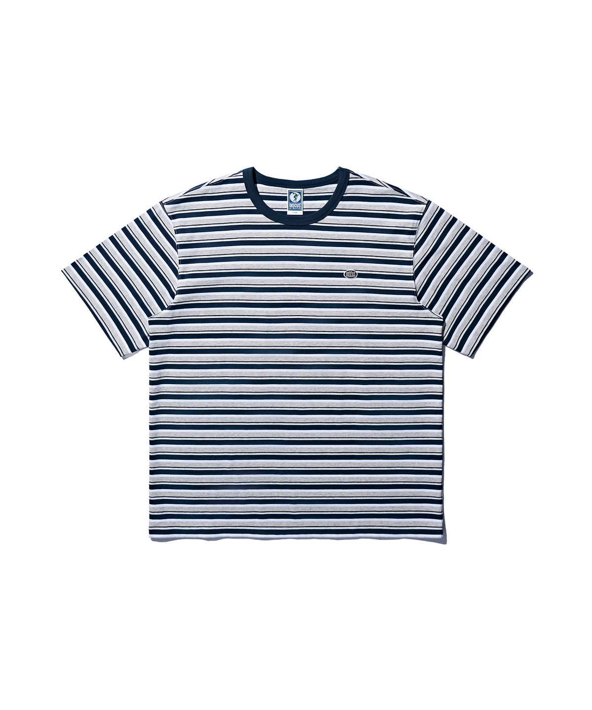 디스커스 애슬레틱(DISCUS ATHLETIC) [4COLORS] 로고 와펜 오버 핏 스트라이프 티셔츠