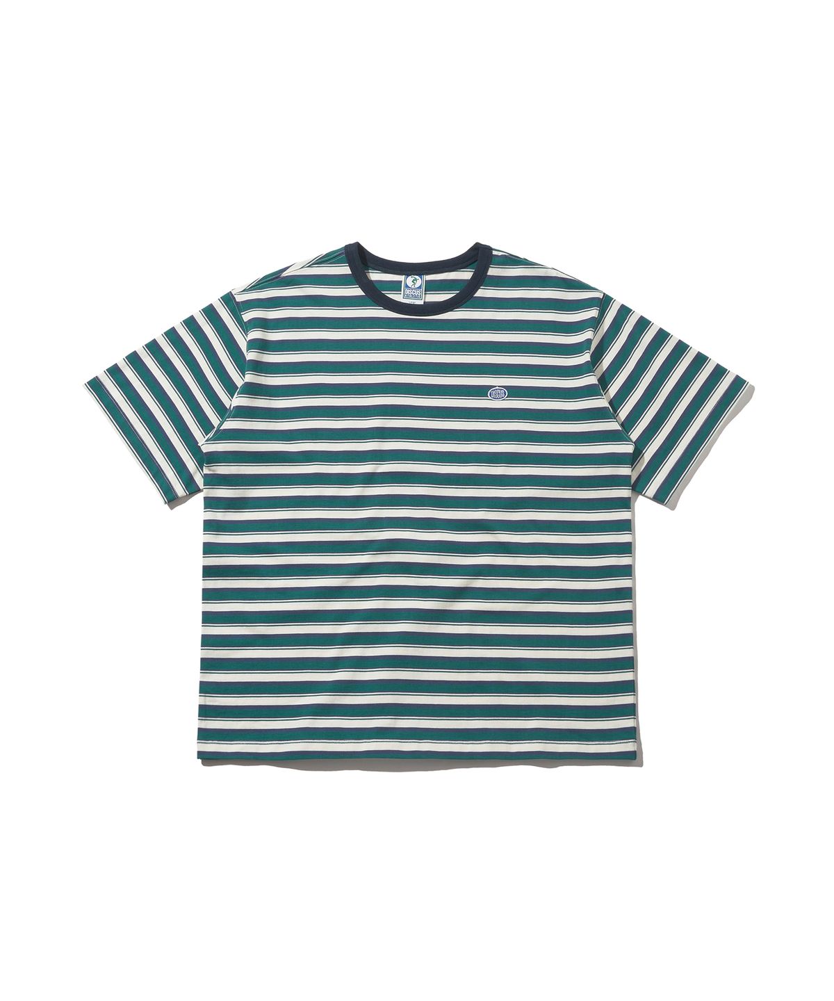 디스커스 애슬레틱(DISCUS ATHLETIC) [4COLORS] 로고 와펜 오버 핏 스트라이프 티셔츠
