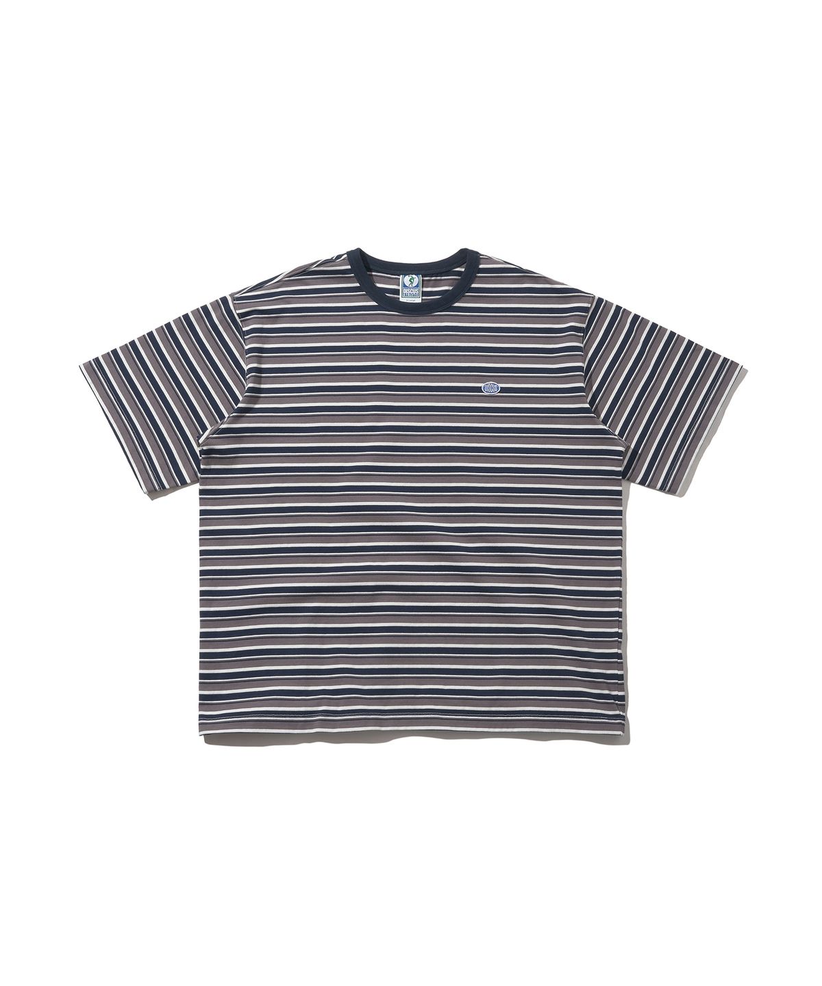 디스커스 애슬레틱(DISCUS ATHLETIC) [4COLORS] 로고 와펜 오버 핏 스트라이프 티셔츠