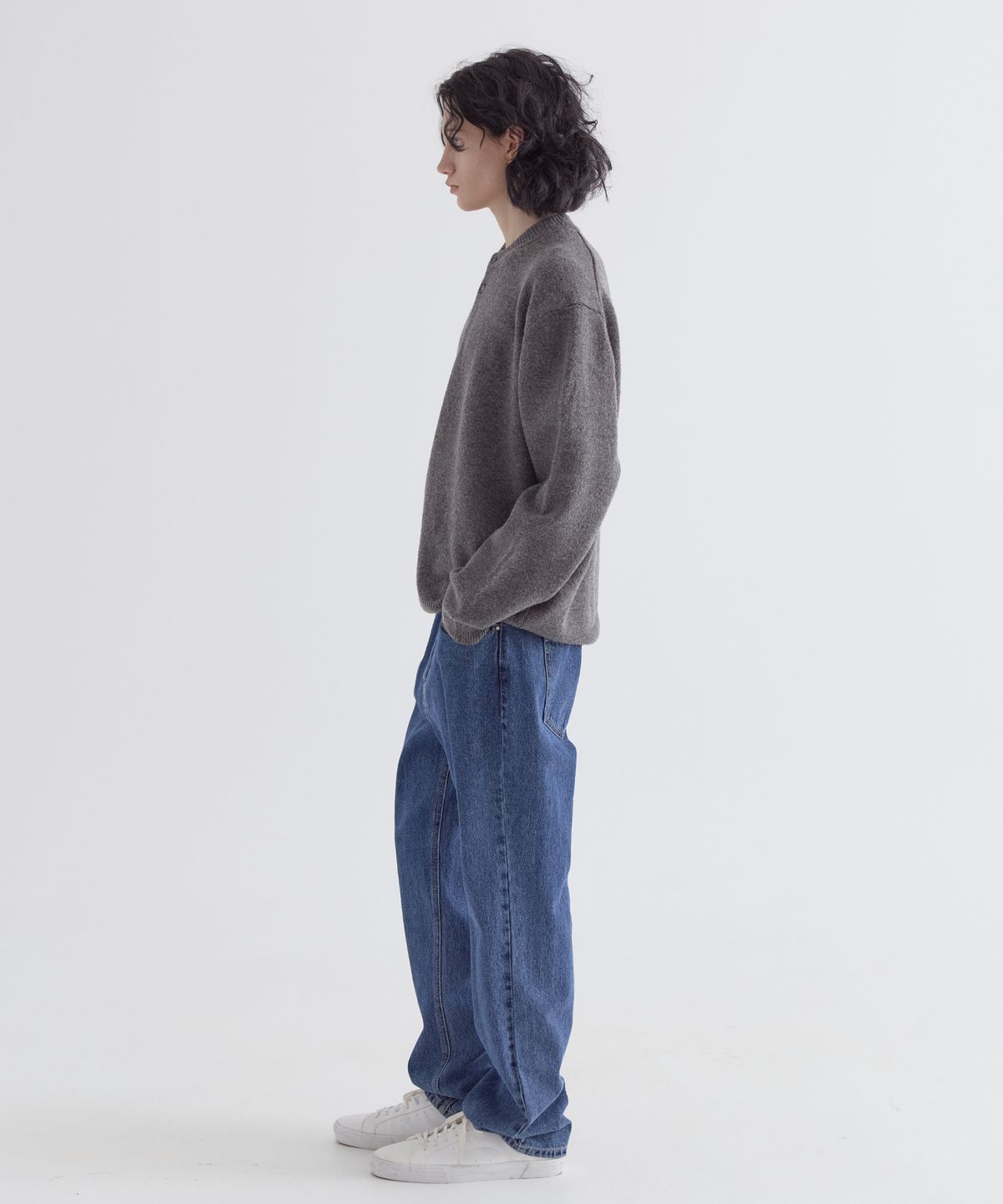 이지오(EZIO) Henley Neck Wool Blend Knitwear_Charcoal