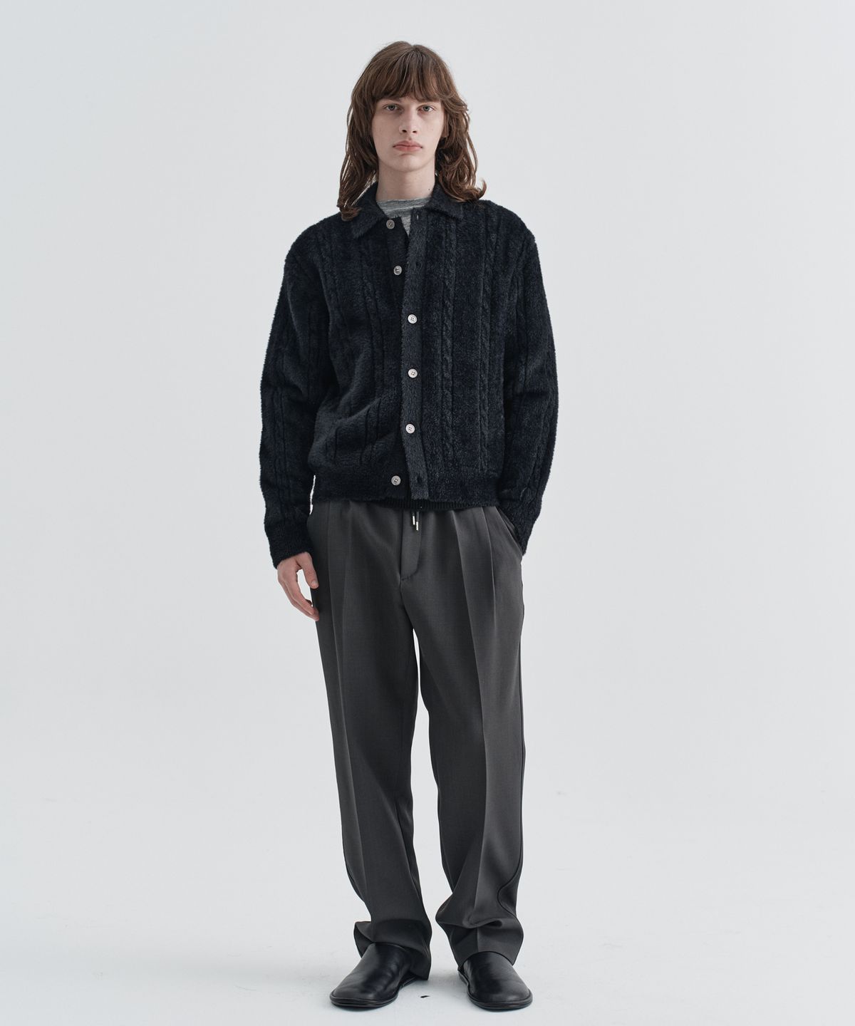 이지오(EZIO) Cable Angora Cara Cardigan_Black