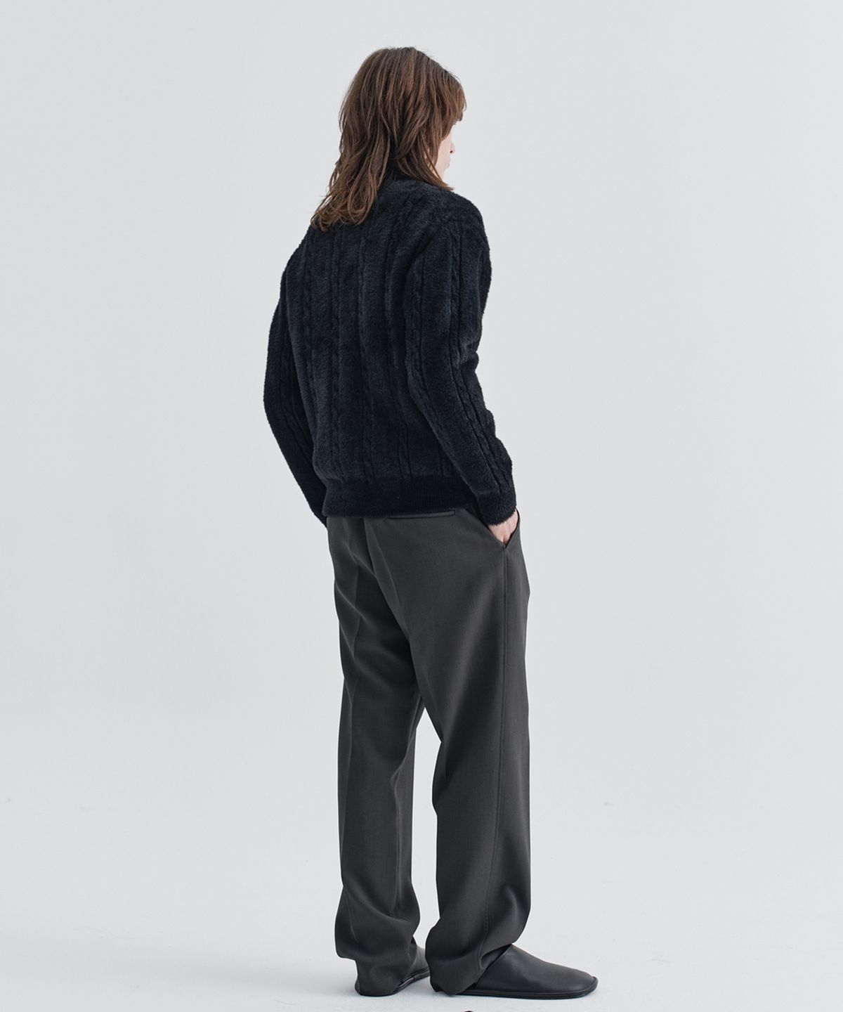 이지오(EZIO) Cable Angora Cara Cardigan_Black