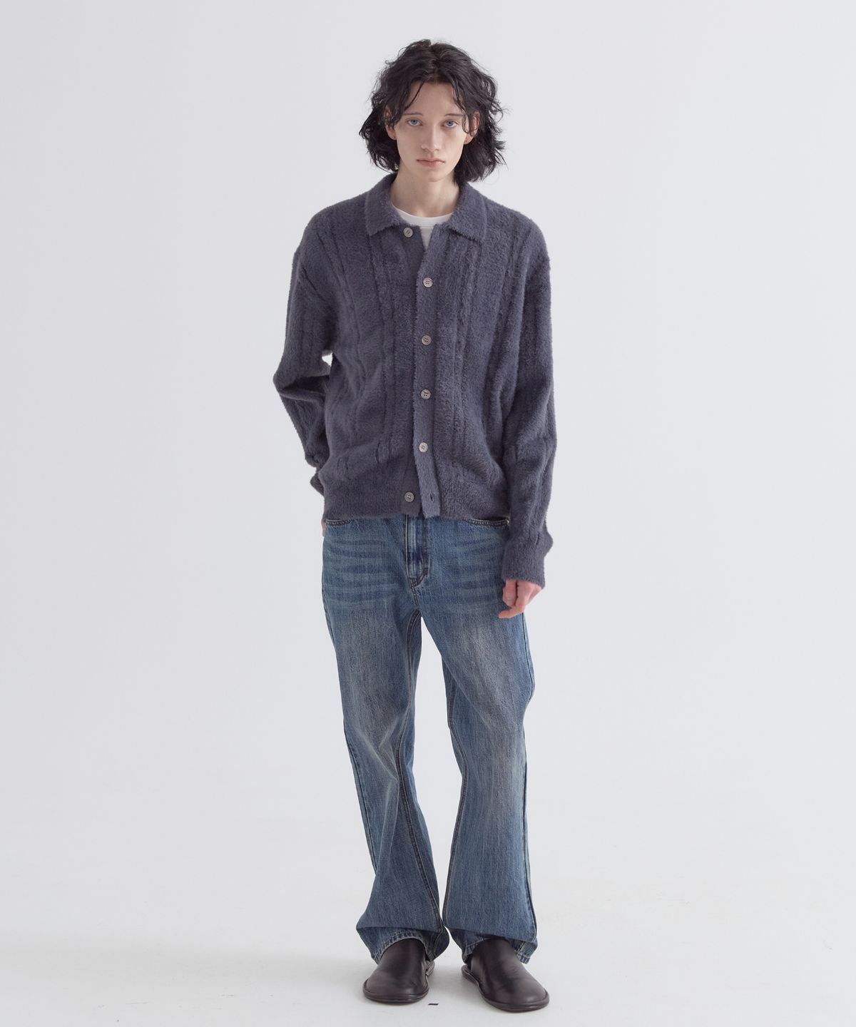 이지오(EZIO) Cable Angora Cara Cardigan_Charcoal