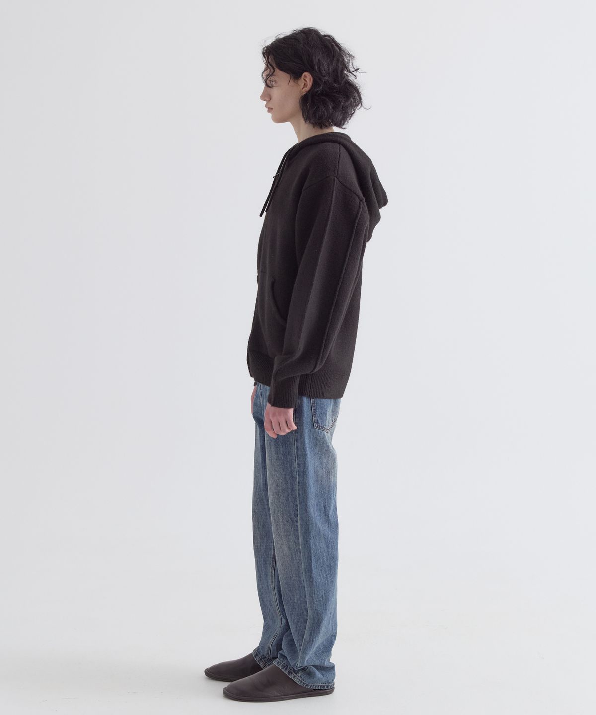 이지오(EZIO) Cozy Wool Blend Hooded Zip-Up knitwear_Black