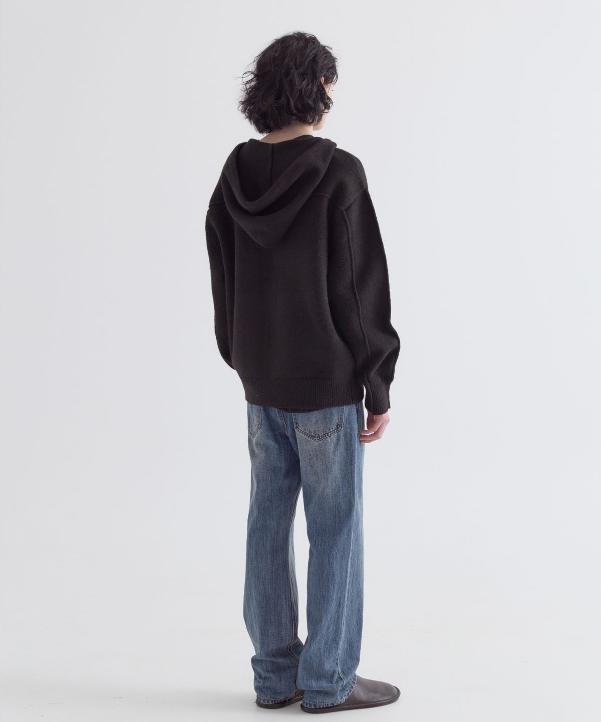 이지오(EZIO) Cozy Wool Blend Hooded Zip-Up knitwear_Black