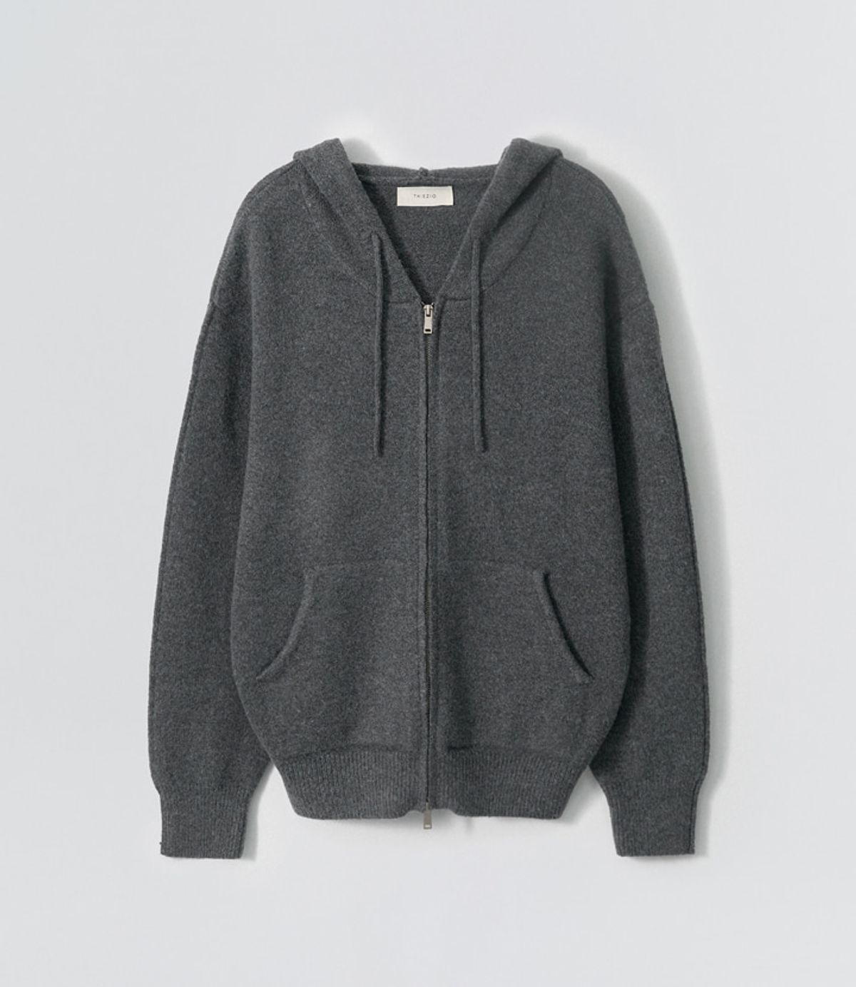 이지오(EZIO) Cozy Wool Blend Hooded Zip-Up knitwear_Charcoal