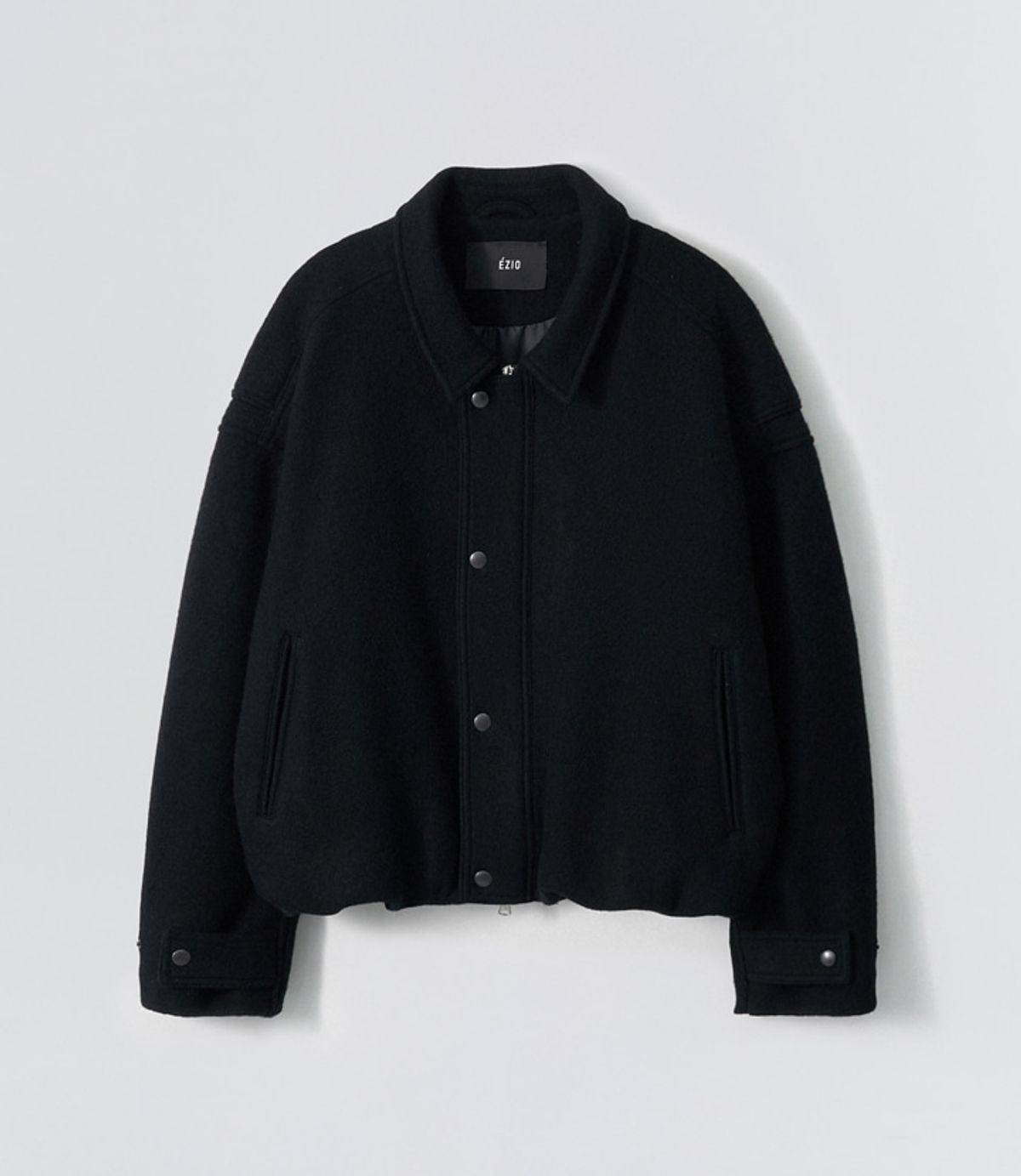 이지오(EZIO) Wool Crop Zip Jacket_Black