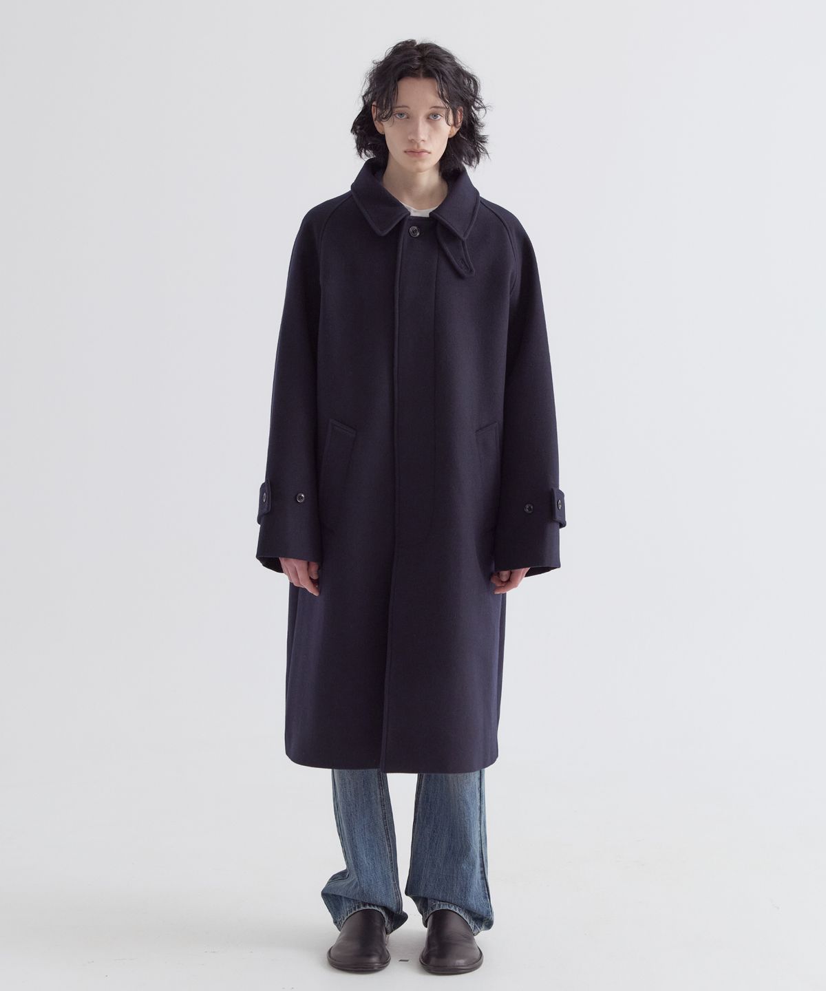 이지오(EZIO) Wool Blend Balmacan Coat_Navy