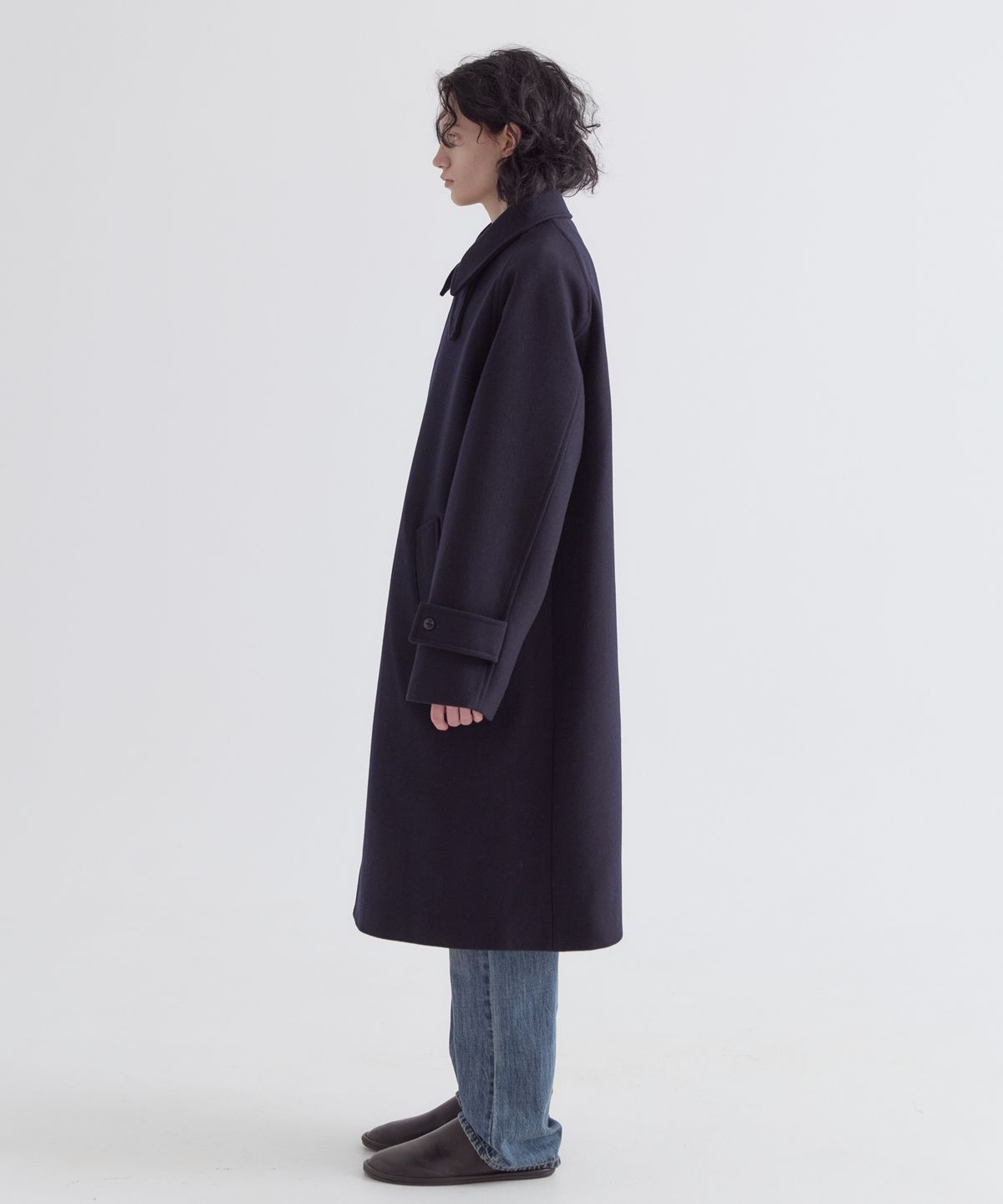이지오(EZIO) Wool Blend Balmacan Coat_Navy