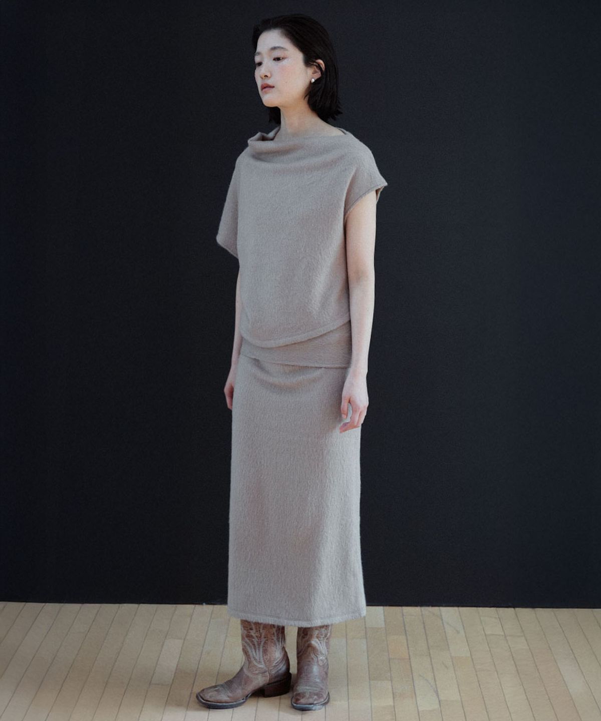 유토시스(EUTOSIS) HAIRY LAYERED LONG SKIRT(BEIGE)