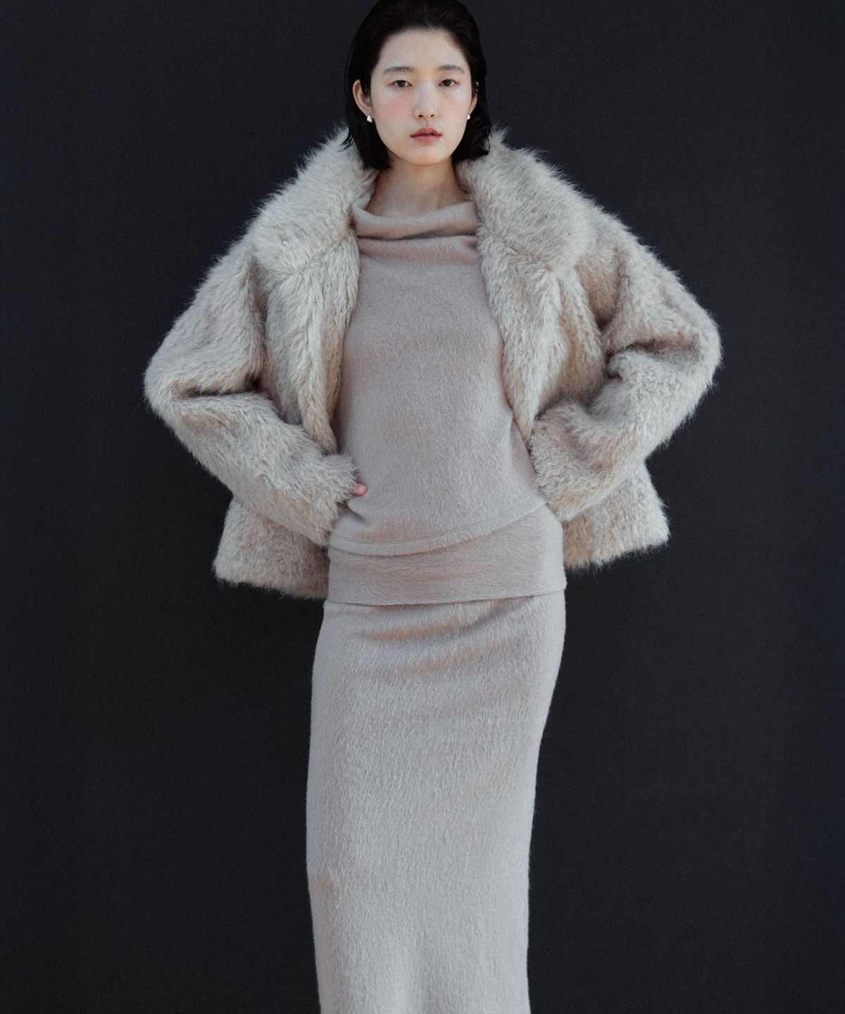 유토시스(EUTOSIS) HAIRY LAYERED LONG SKIRT(BEIGE)