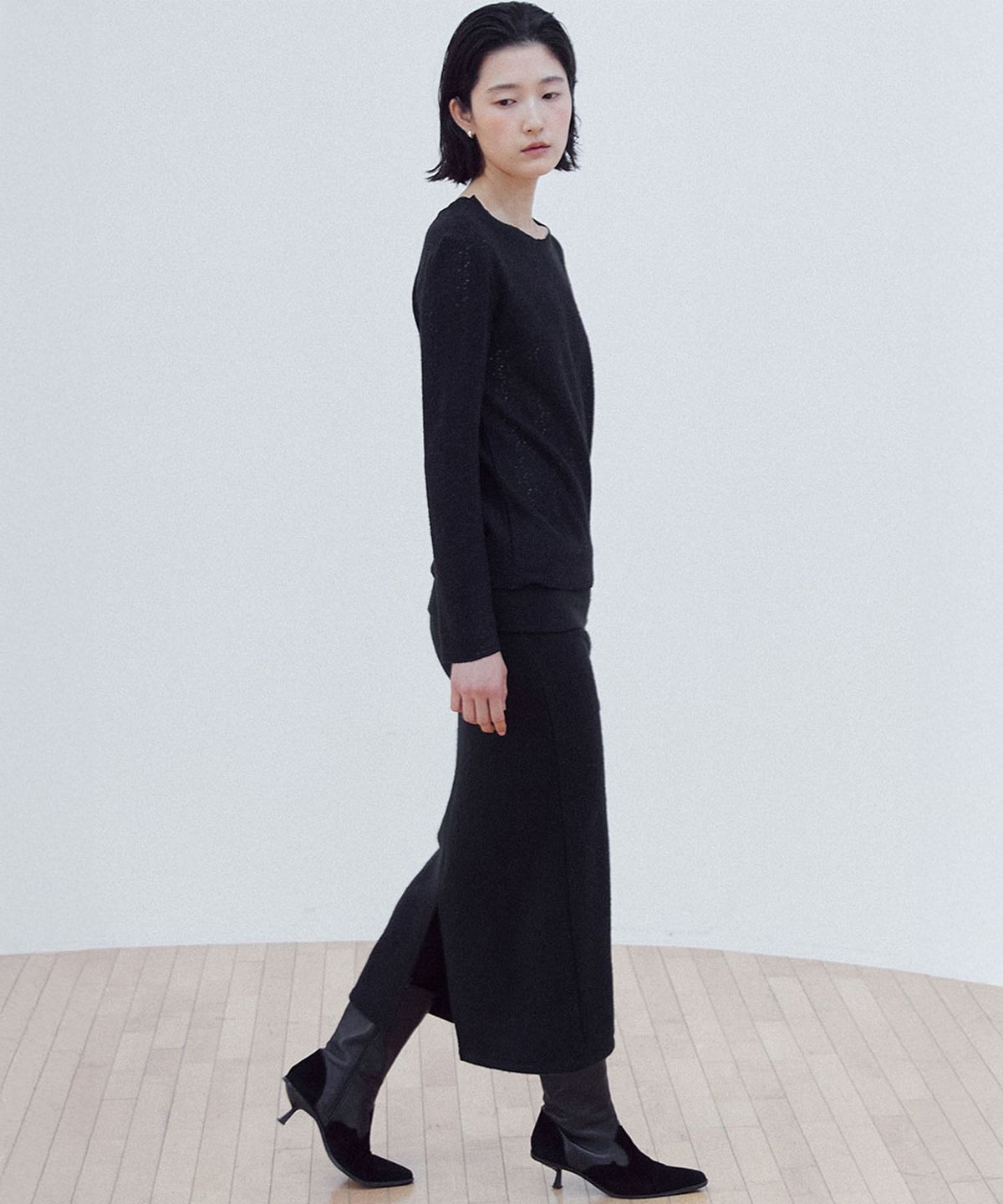 유토시스(EUTOSIS) HAIRY LAYERED LONG SKIRT(BLACK)