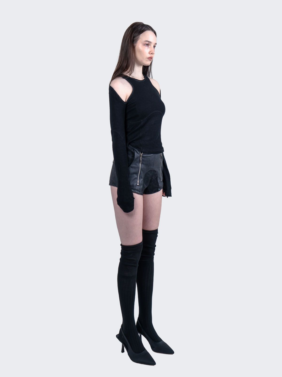 녹타브(NOCTAVE) 커브 패널 레더 숏츠