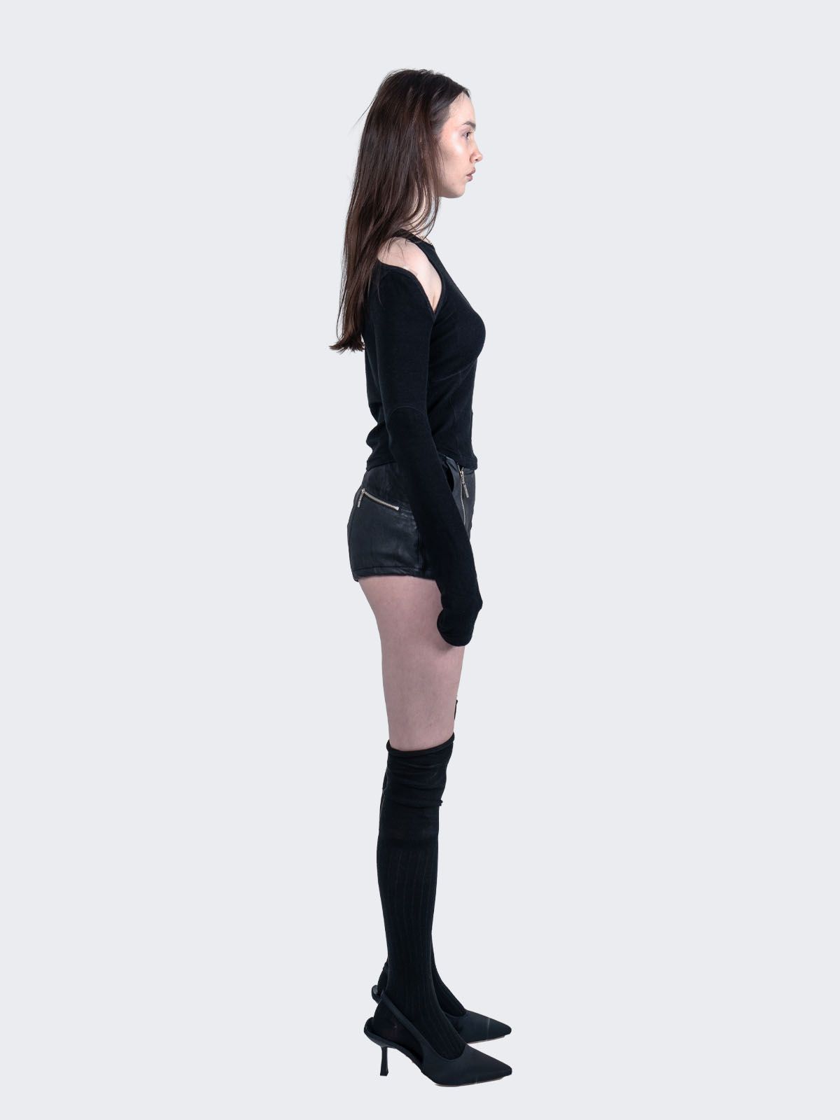 녹타브(NOCTAVE) 커브 패널 레더 숏츠