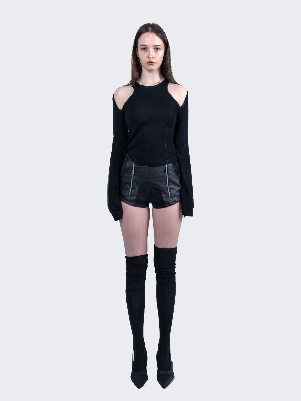 녹타브(NOCTAVE) 커브 패널 레더 숏츠