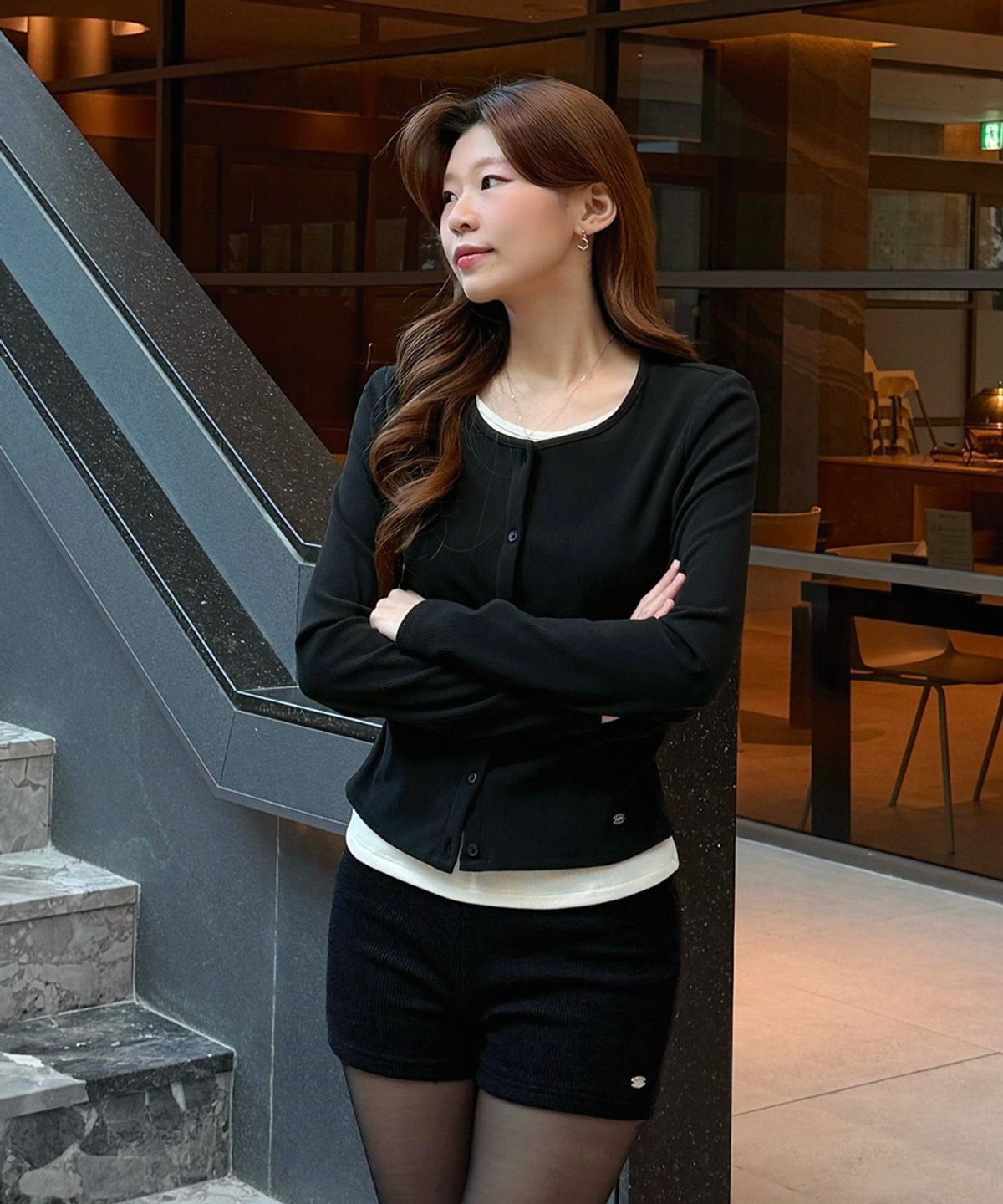 행텐(HANGTEN) 여성 가디건 레이어드 티셔츠_100(10560-131-205-12)