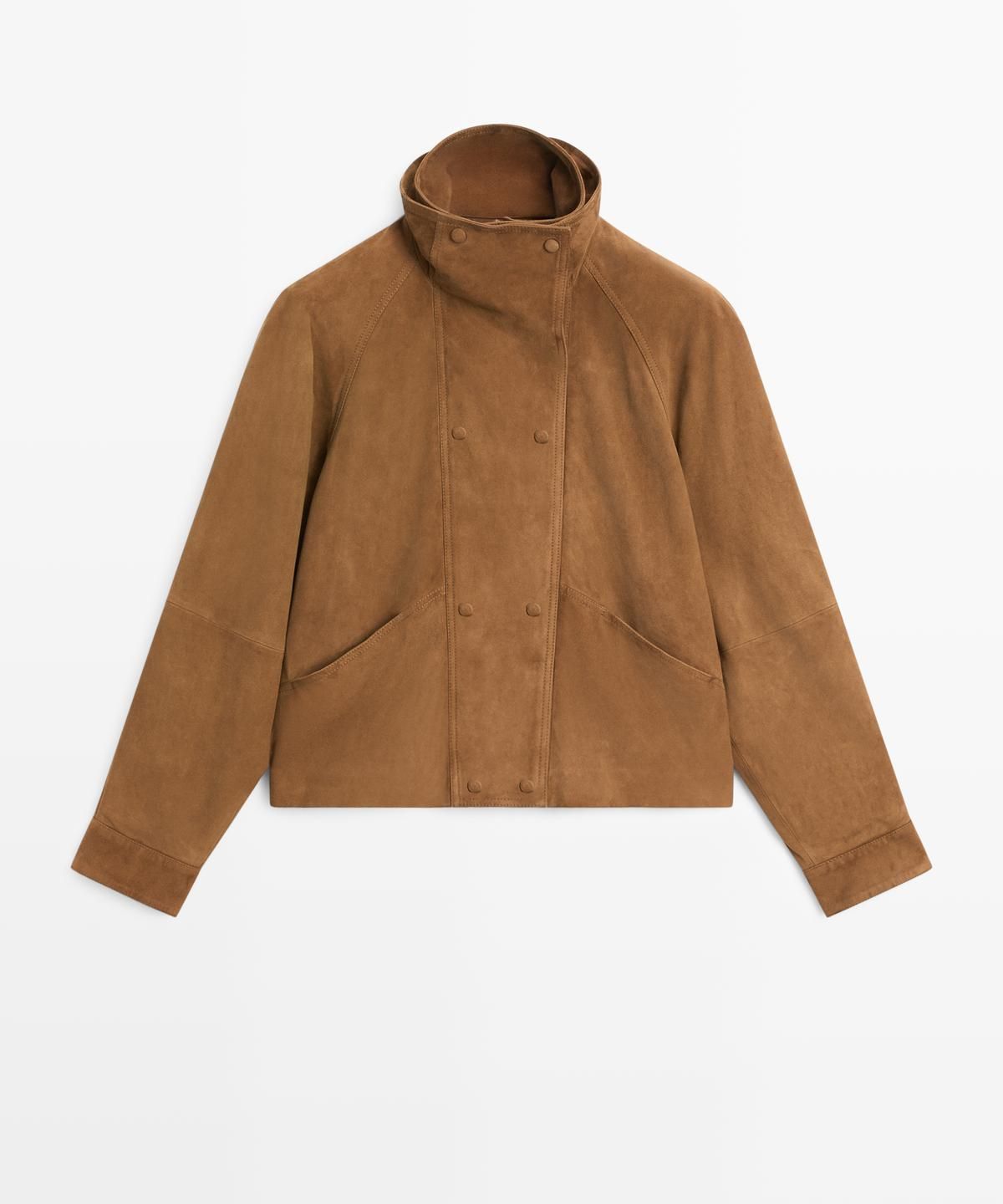 마시모두띠(MASSIMO DUTTI) 버튼 디테일 스웨이드 레더 재킷