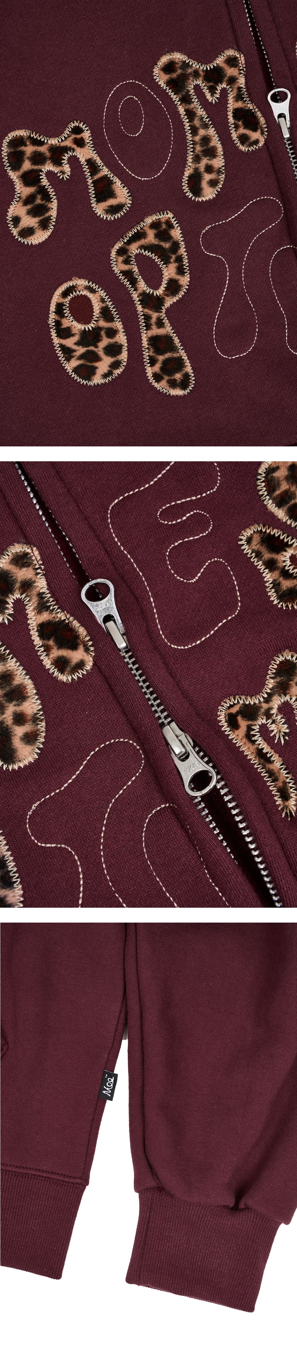 MUSINSA | MOO Leopard Applique Hoodie Zip-Up - Burgundy