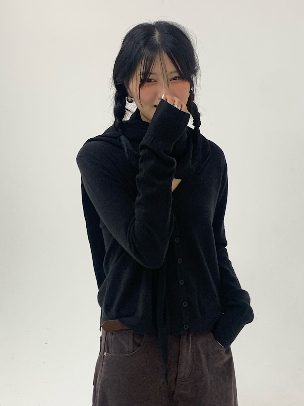 아포엠(APOEM) Scarf Tie Knit Cardigan (3C)
