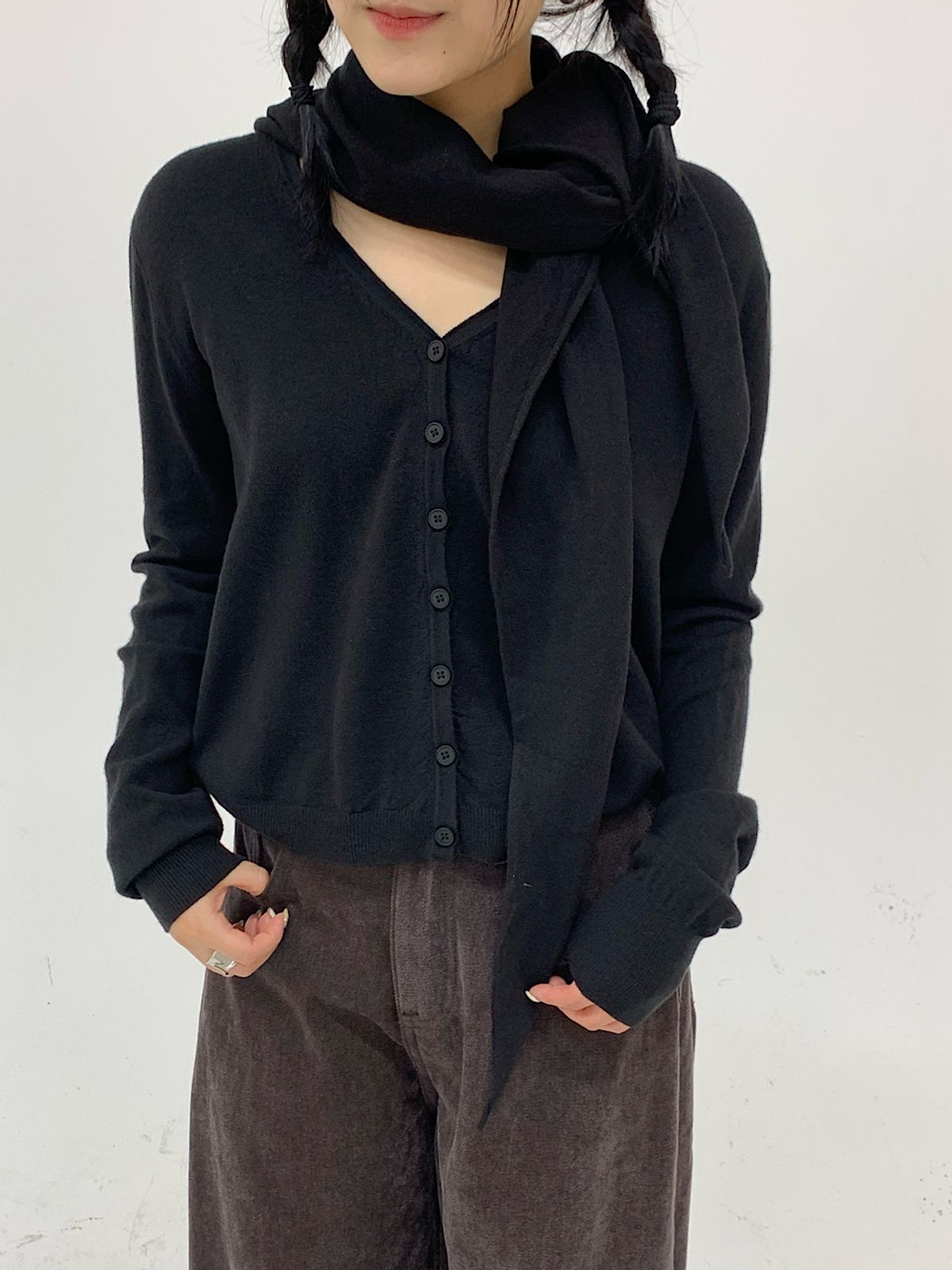 아포엠(APOEM) Scarf Tie Knit Cardigan (3C)