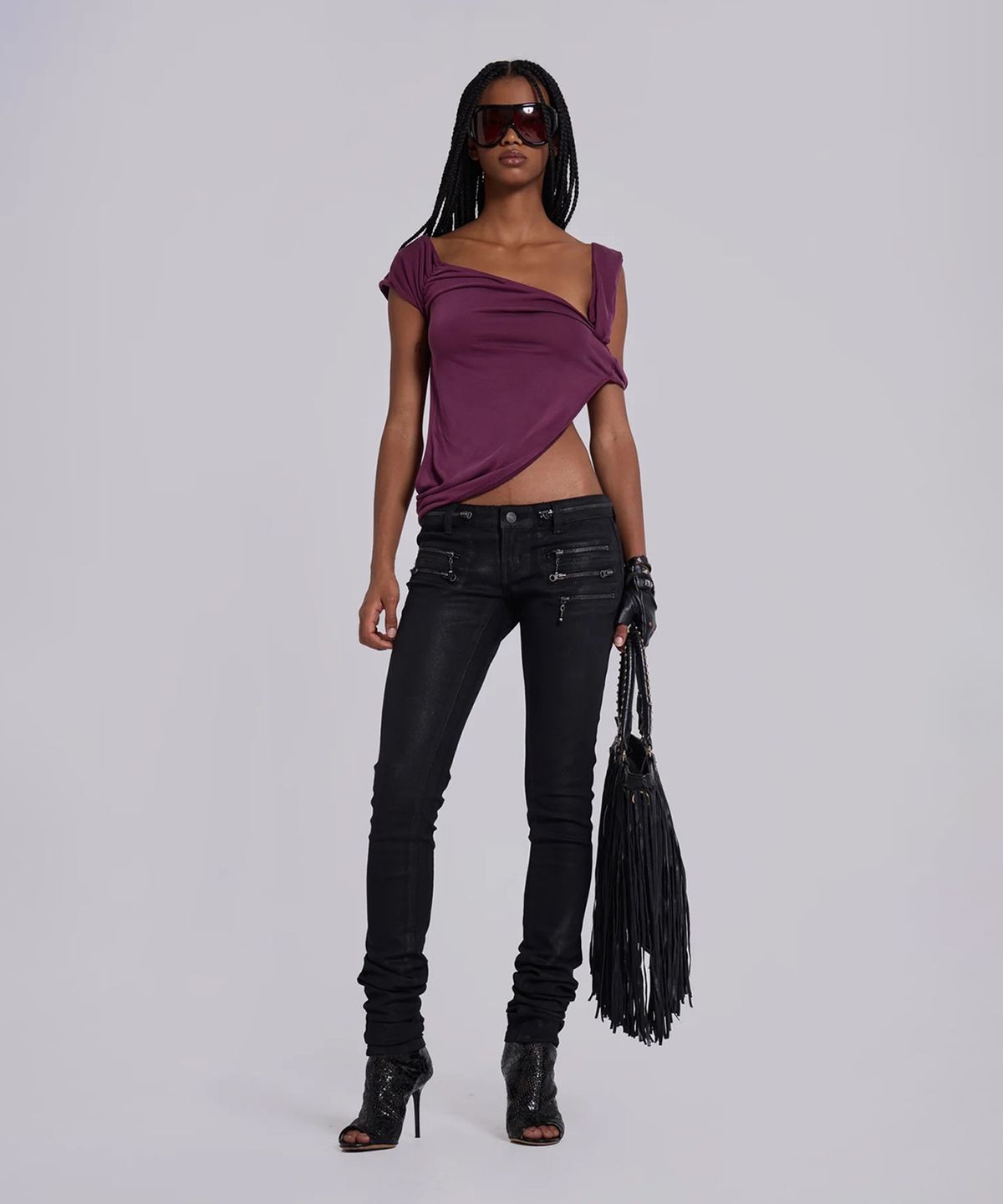 제이디드 런던(JADED LONDON) (W) 큐프로 드레이프드 톱 퍼플 CUPRO DRAPED TOP PURPLE