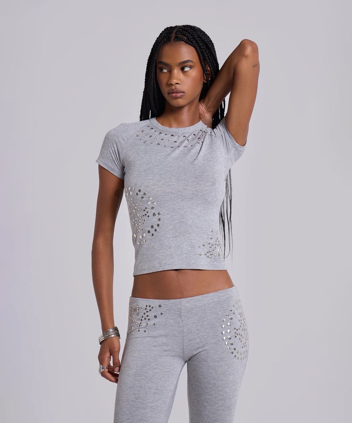 제이디드 런던(JADED LONDON) (W) 스터디드 그레이 말 톱 그레이 STUDDED GREY MARL TOP GREY