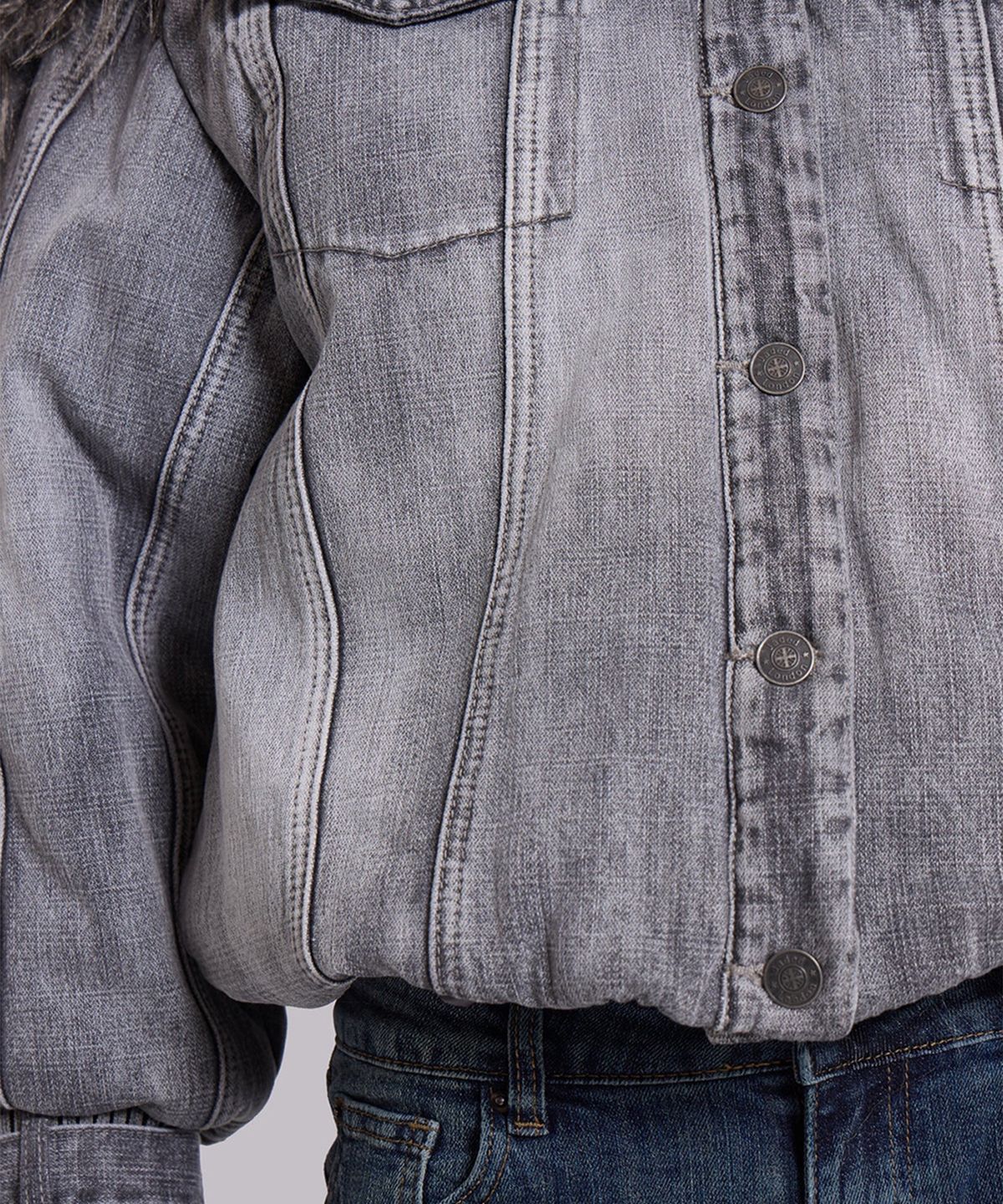 제이디드 런던(JADED LONDON) (U) 앨로이 데님 봄버 재킷 위드 포 퍼 칼라 멀티 ALLOY DENIM BOMBER JACKET WITH FAUX FUR COLLAR MULTI