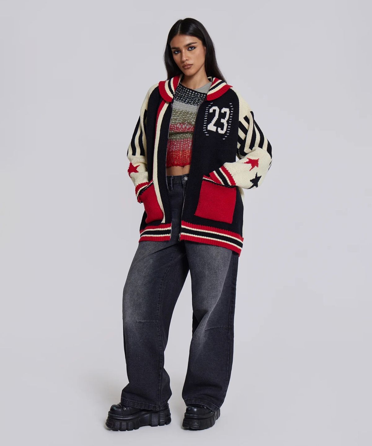 제이디드 런던(JADED LONDON) (U) 집 스루 점퍼 멀티 ZIP THROUGH JUMPER MULTI