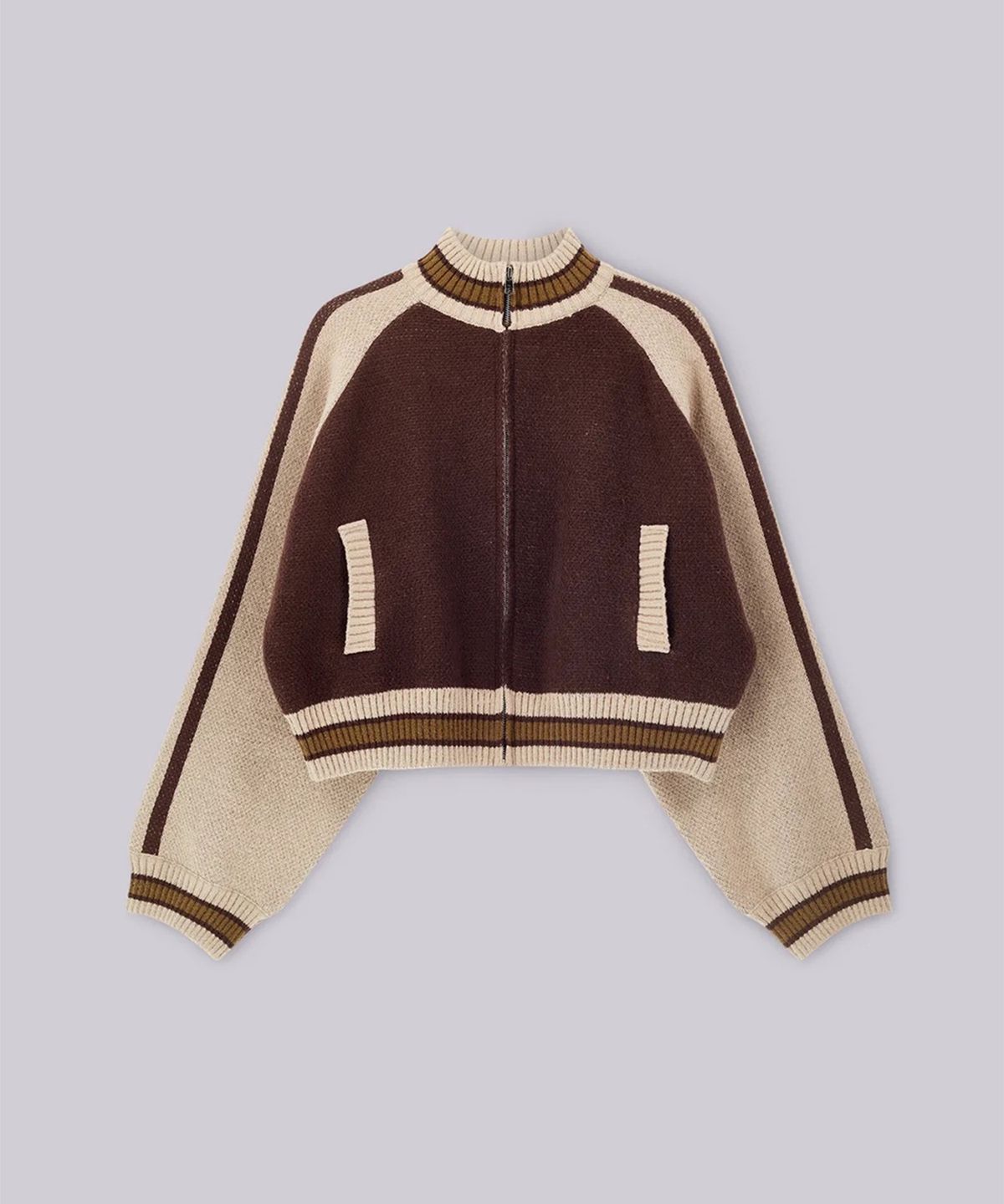제이디드 런던(JADED LONDON) (U) 니티드 봄버 위드 백 아트워크 브라운 KNITTED BOMBER WITH BACK ARTWORK BROWN