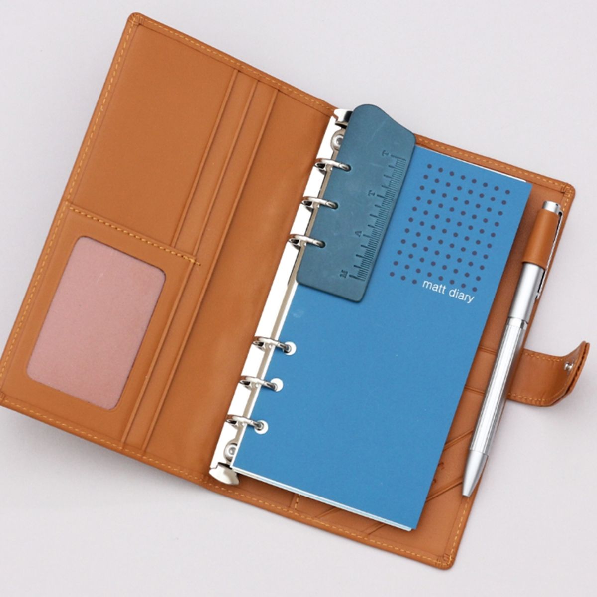 마뜨(MATT) 48절 가죽 버튼형 6공 커버 다이어리 탄브라운