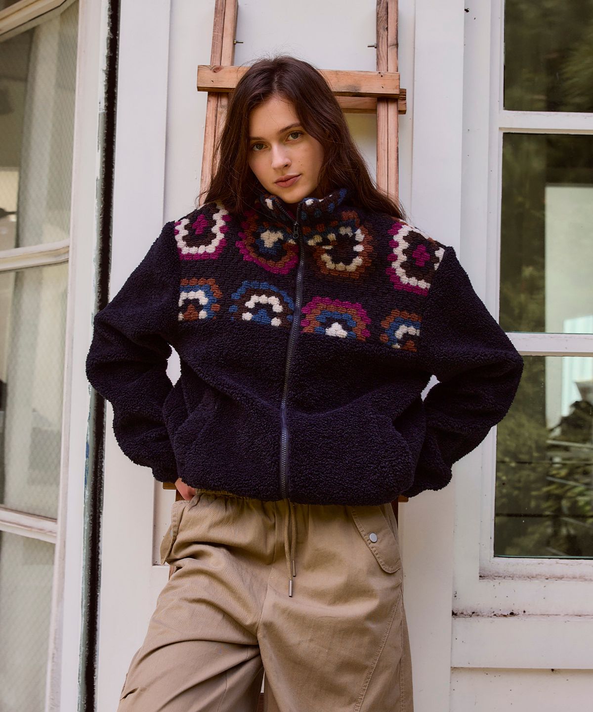 스튜디오앤파르크(STUDIO&PARC) Crochet Fleece Jacket_Navy