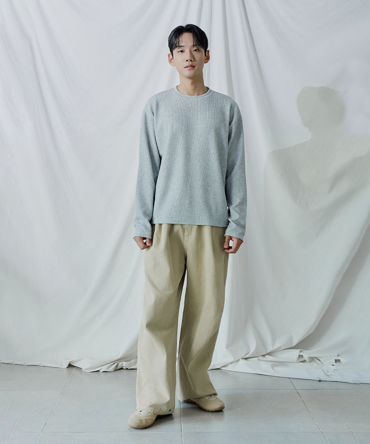 폴리그램(POLYGRAM) 리브드 세미 크롭 라운드 롱슬리브 - 5COLOR