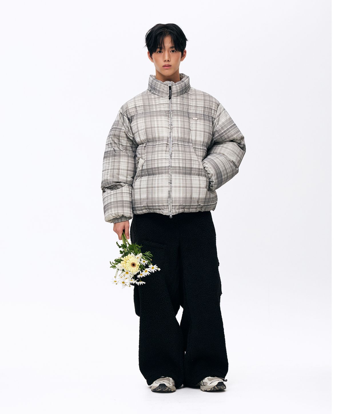 미스터차일드(MISTER CHILD) 스마일 패딩 체크 그레이
