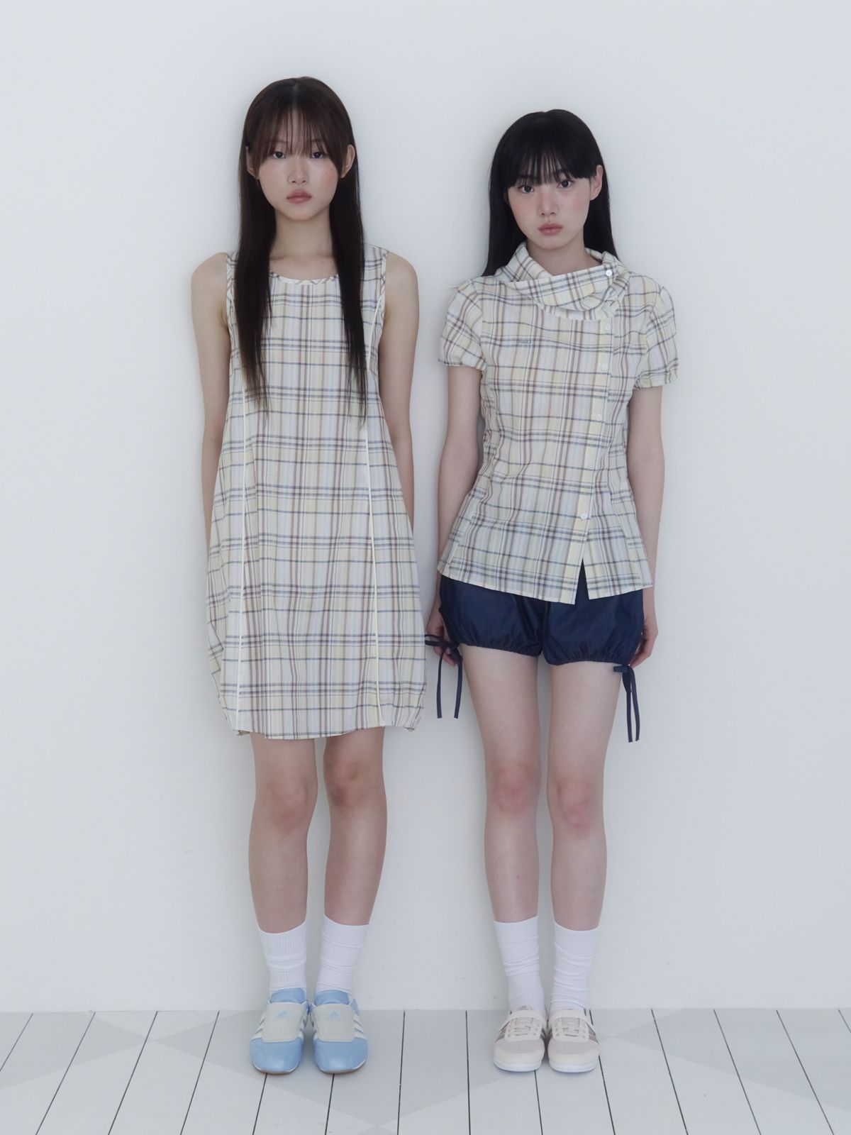 온스카(ONSKA) DRAPE COLLAR BLOUSE (YELLOW CHECK)