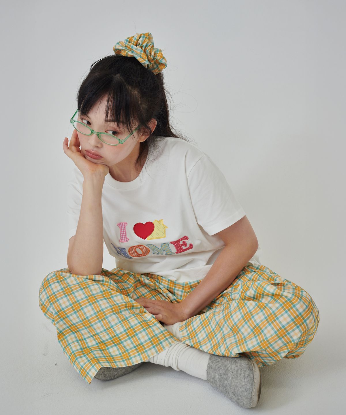 오끼뜨(OGGITT) (uni)도미토리 찰스 체크 팬츠+스크런치 SET