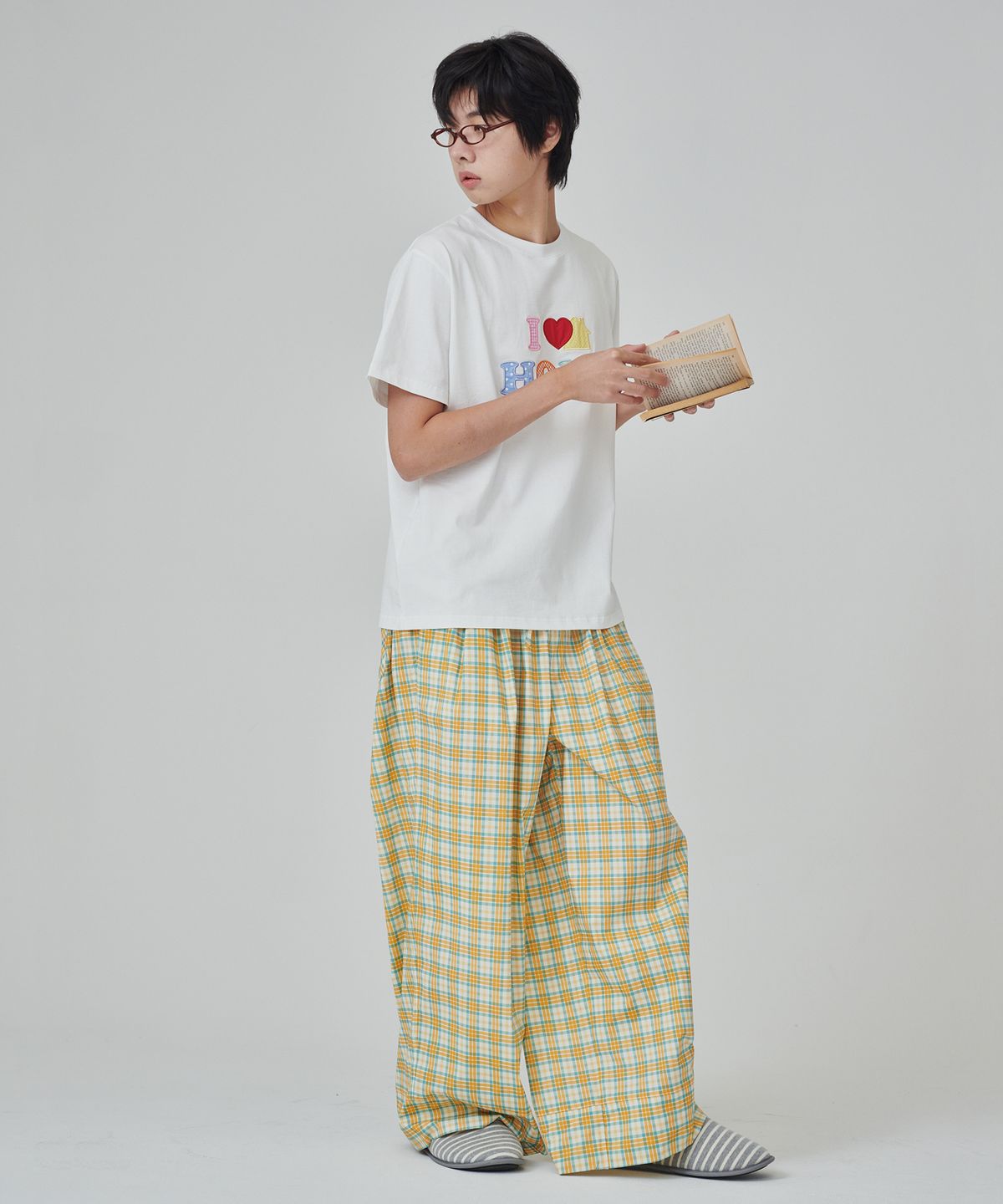 오끼뜨(OGGITT) (uni)도미토리 찰스 체크 팬츠+스크런치 SET