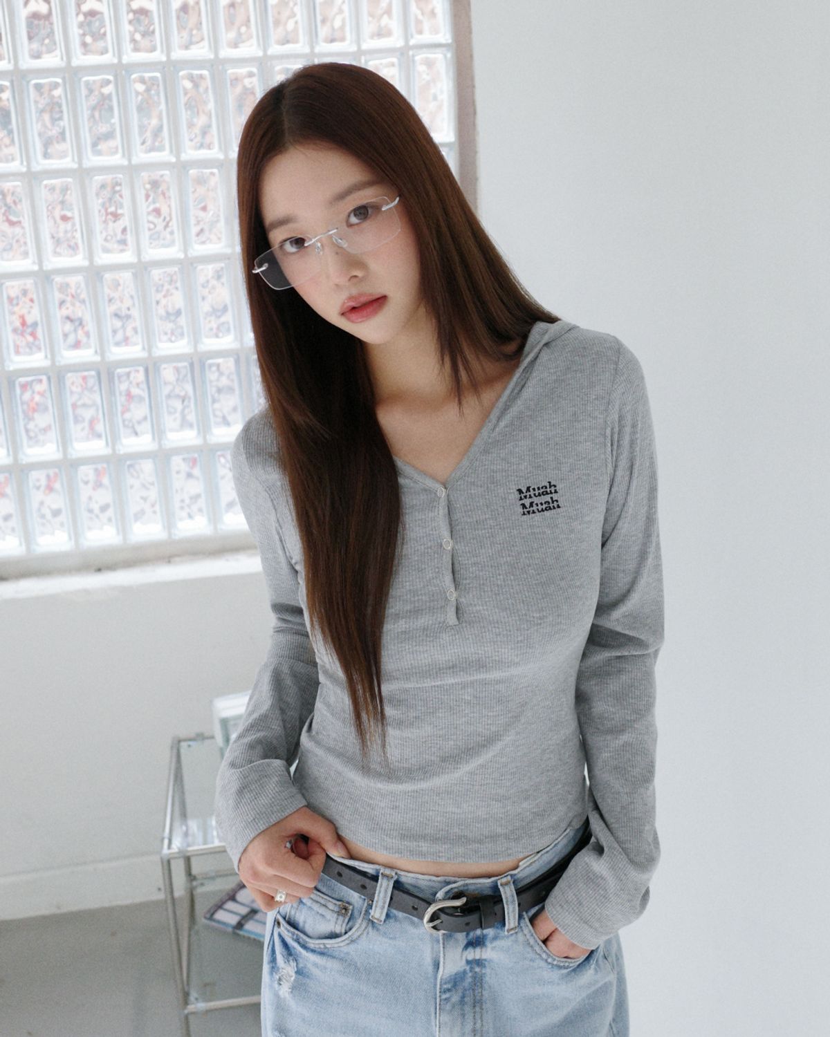 무아무아(MUAHMUAH) 헨리넥 후드 스티치 티셔츠 [6color]