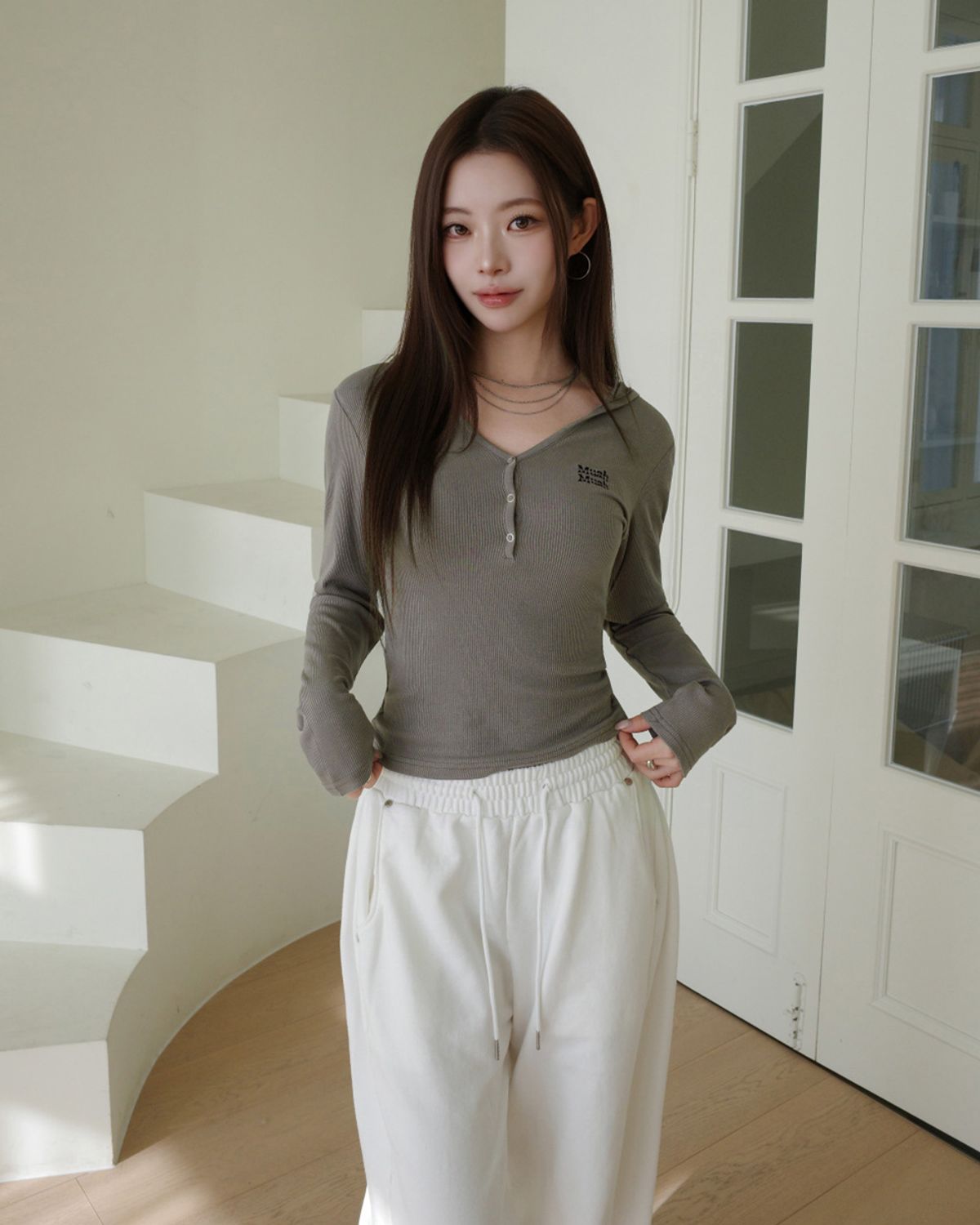 무아무아(MUAHMUAH) 헨리넥 후드 스티치 티셔츠 [6color]
