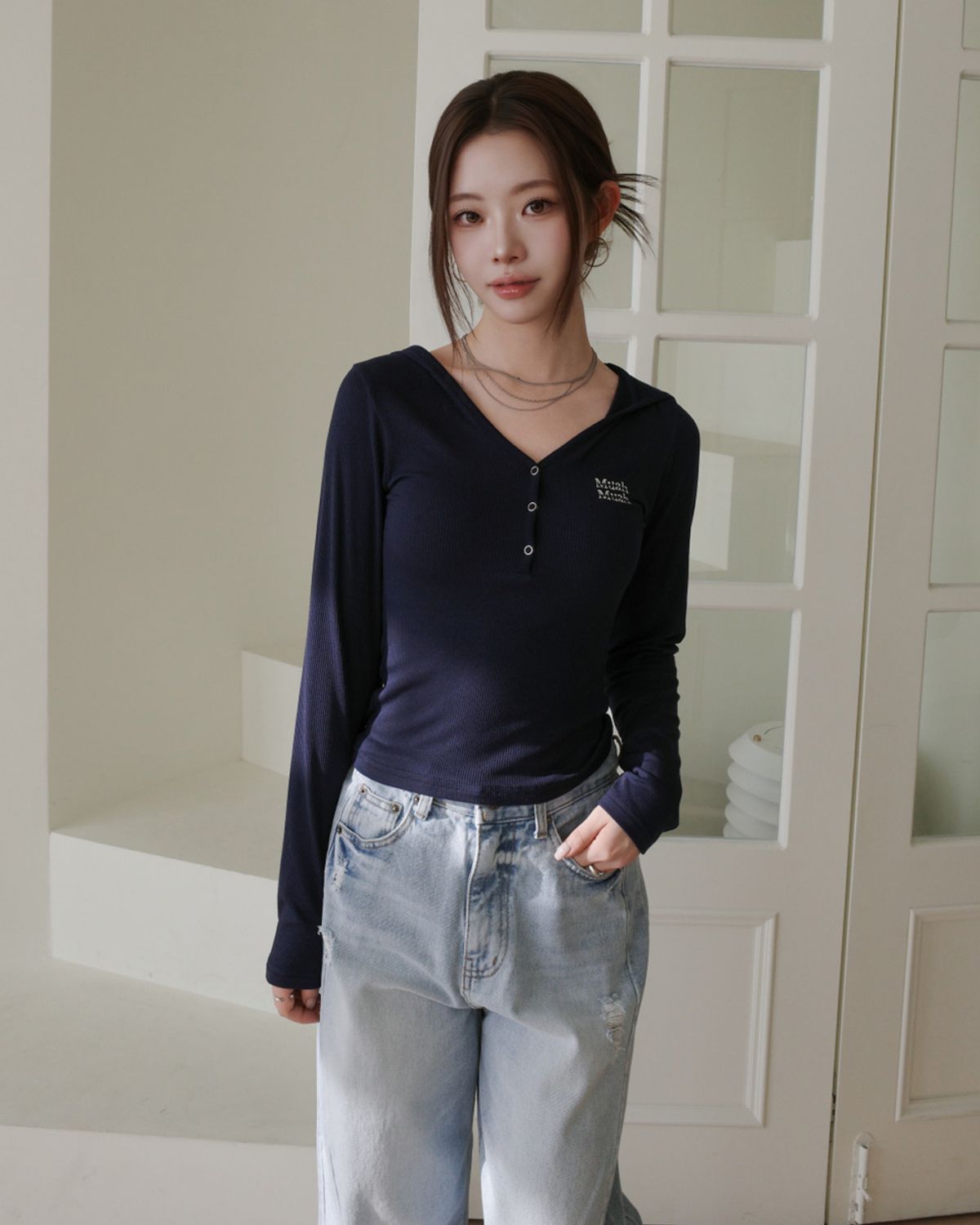 무아무아(MUAHMUAH) 헨리넥 후드 스티치 티셔츠 [6color]