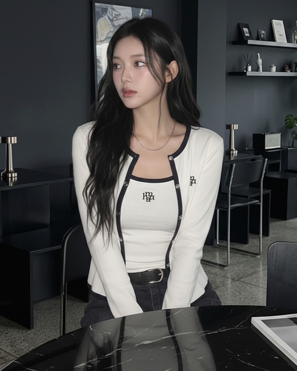 무아무아(MUAHMUAH) [SET] 솔리드 배색 슬리브리스 가디건 세트 [6color]
