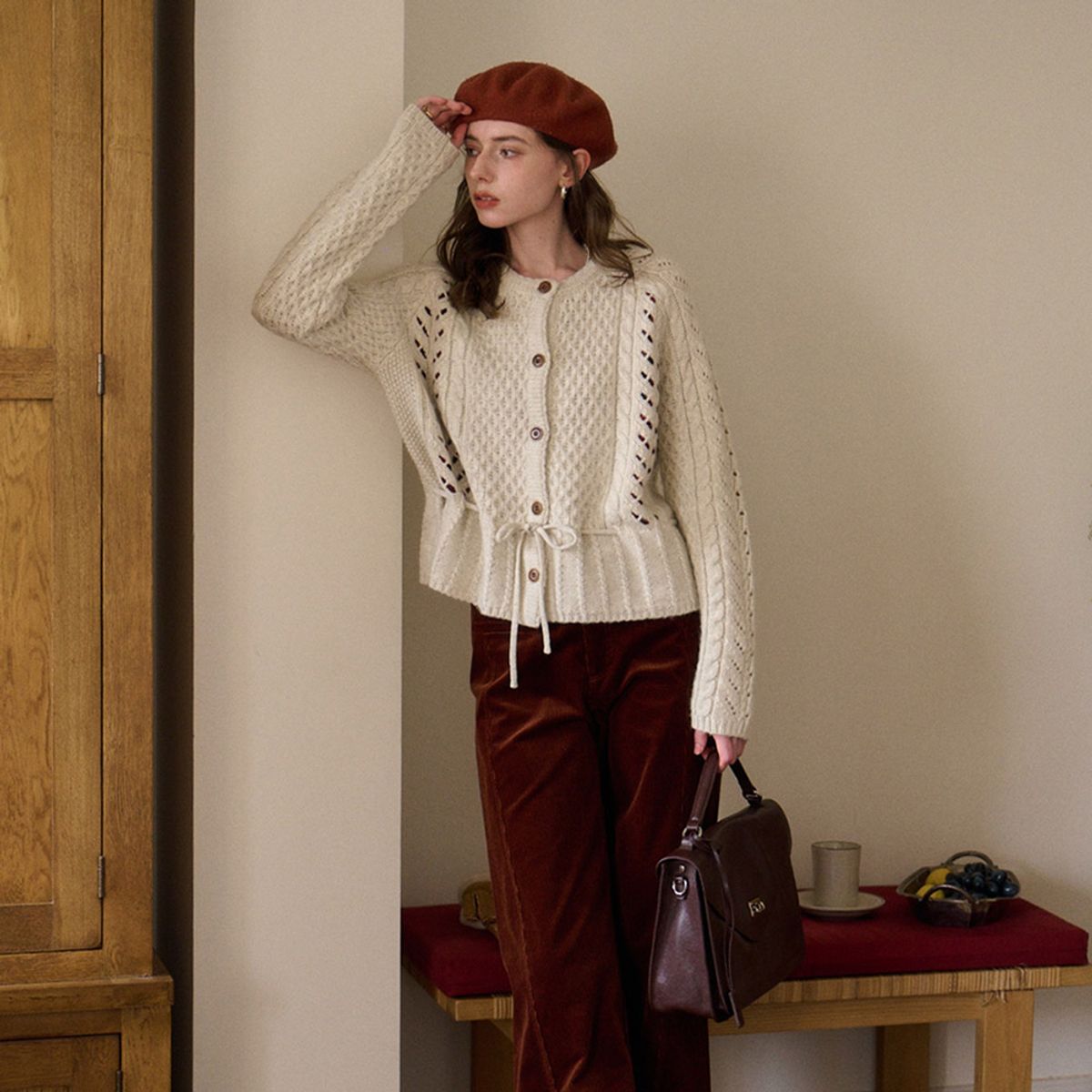 심플레트로(SIMPLE RETRO) SR_Sense knit cable cardigan