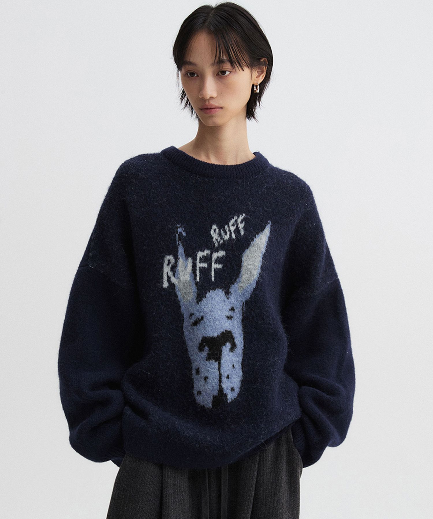 MUSINSA | DNSR WOMEN Puppy Jacquard Knit Navy