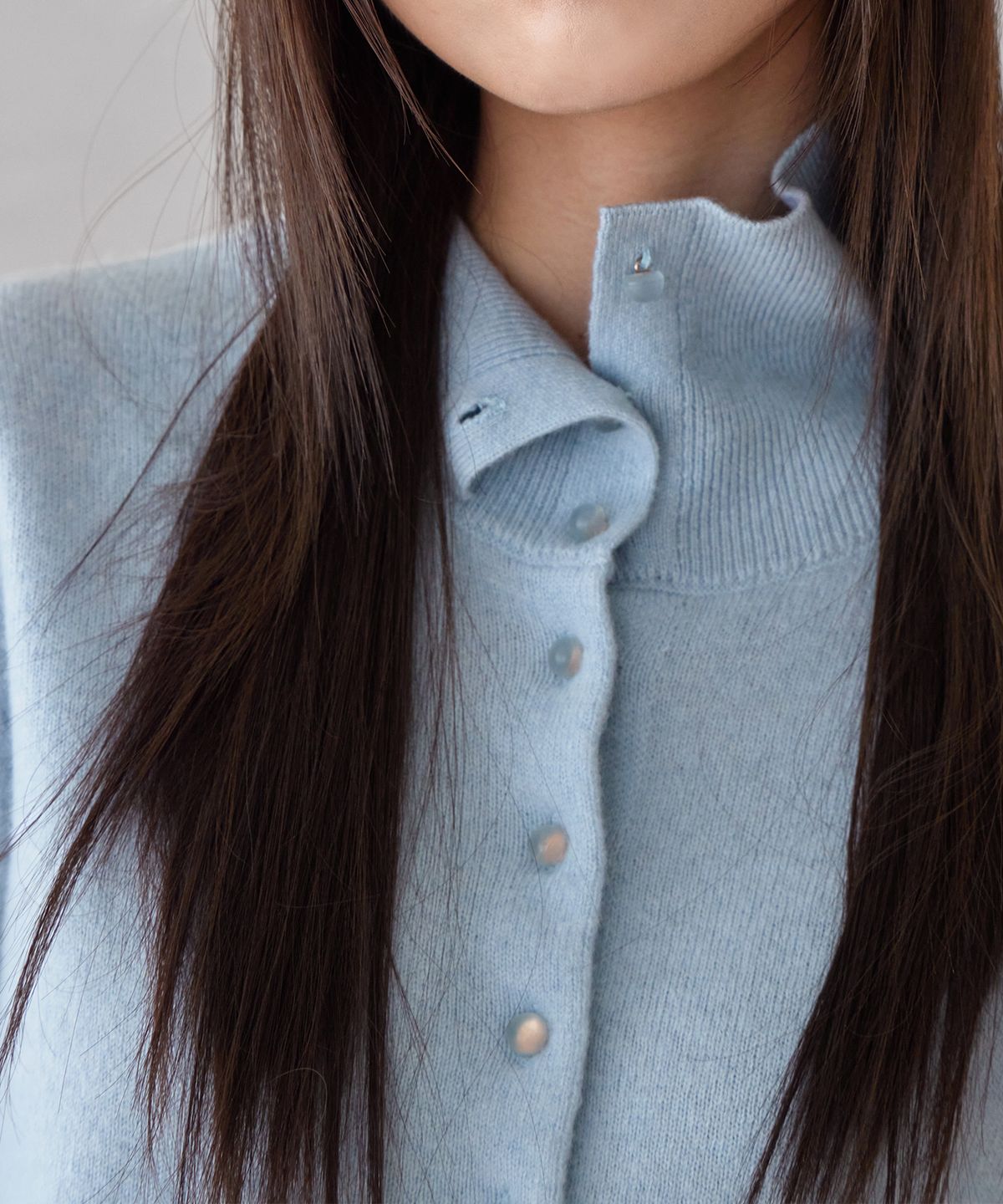 런던다다(LONDONDADA) HIGH-NECK BUTTON WOOL CARDIGAN, SORA